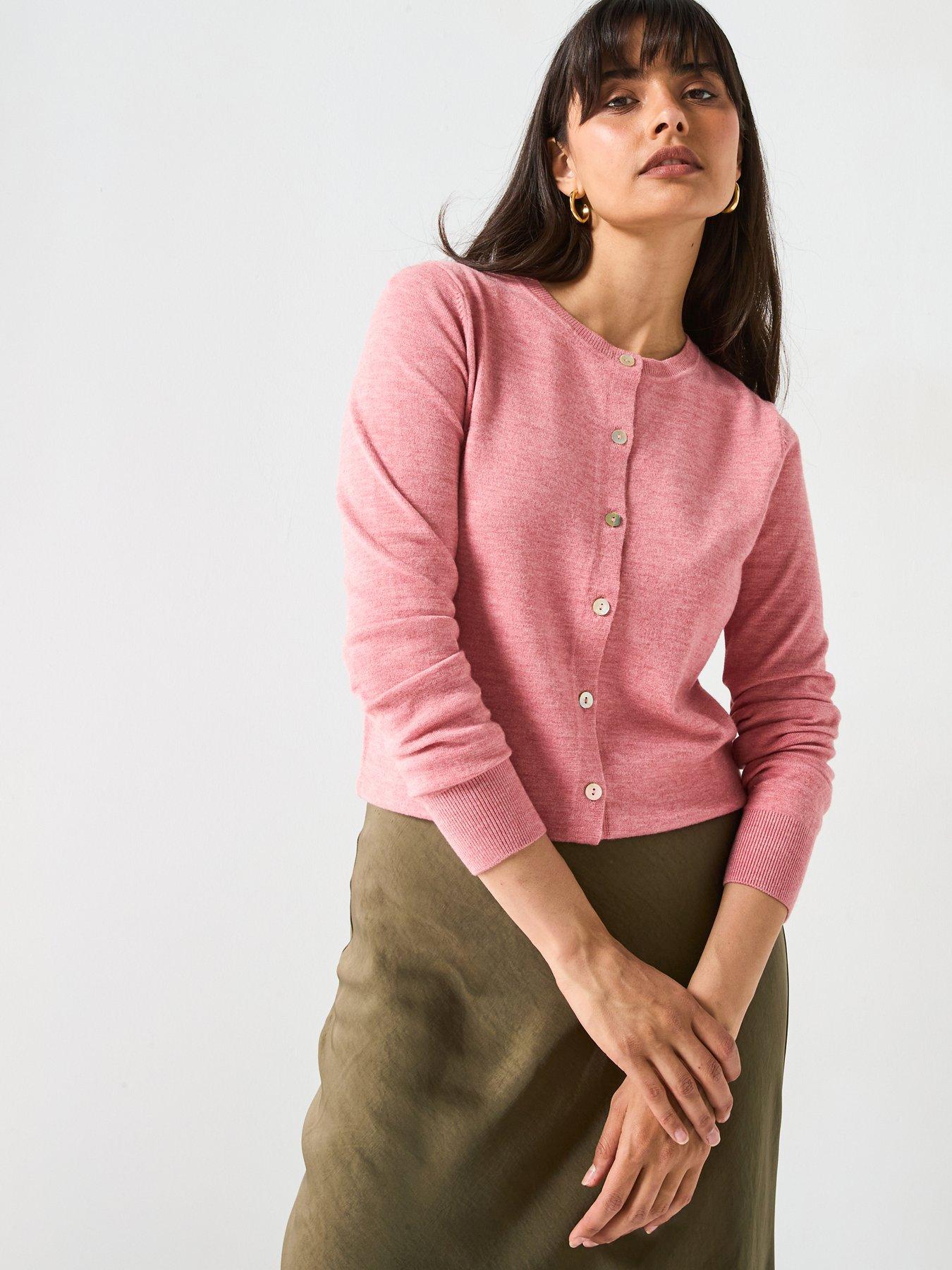 V by Very Classic Comfort Crew Neck Cardigan - Pink