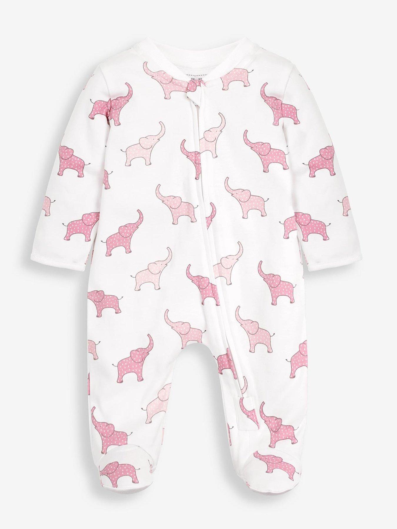 undefined Baby Girls Elephant Print Zip Sleepsuit - Pink