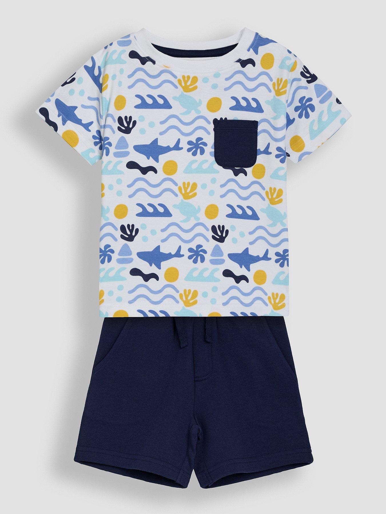 Image 1 of 4 of JoJo Maman Bebe Boys 2-Piece Sea Ocean T-Shirt &amp; Short Set - Navy