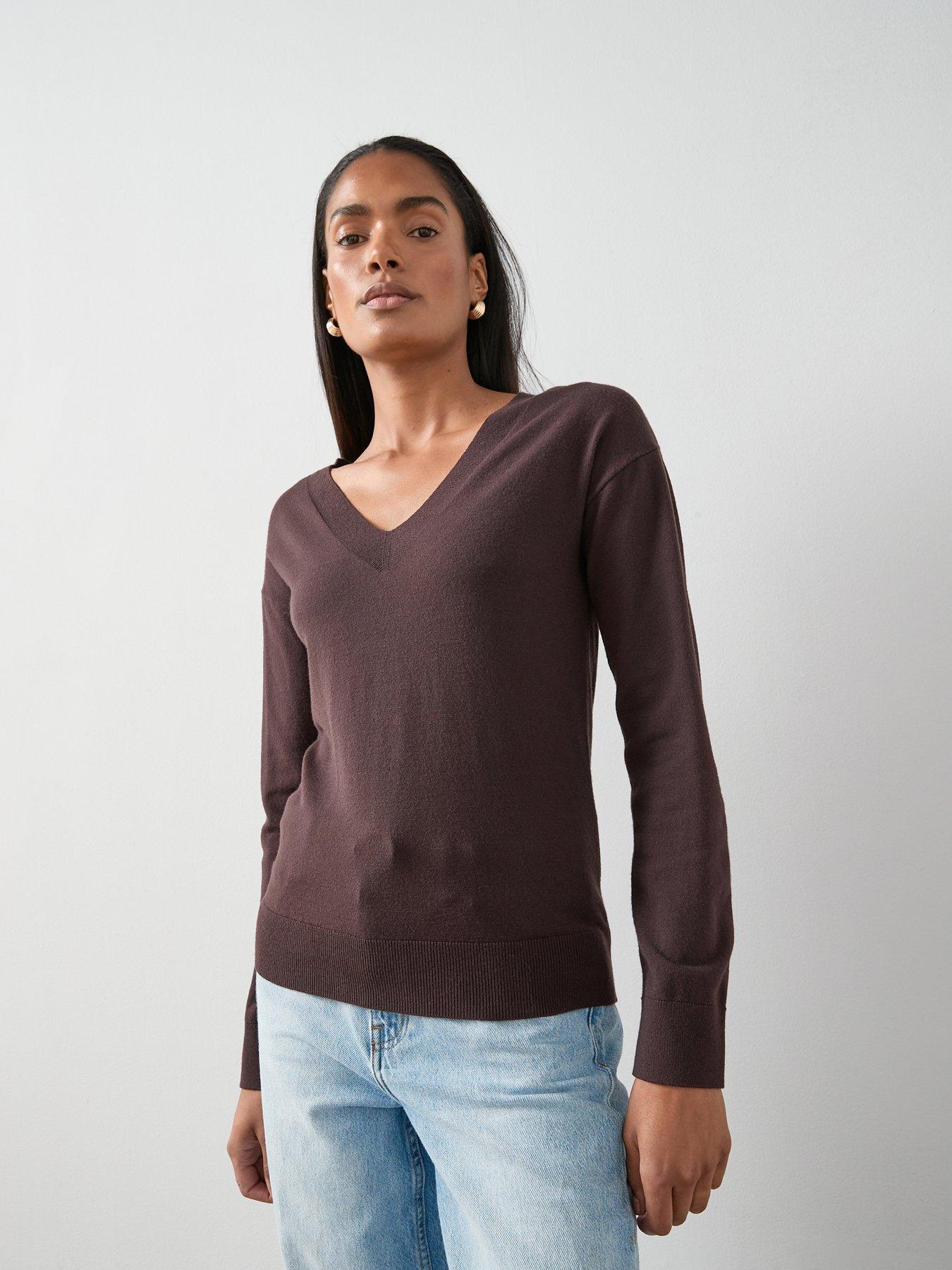 The Very Collection Classic Comfort V Neck Jumper - Chocolate
