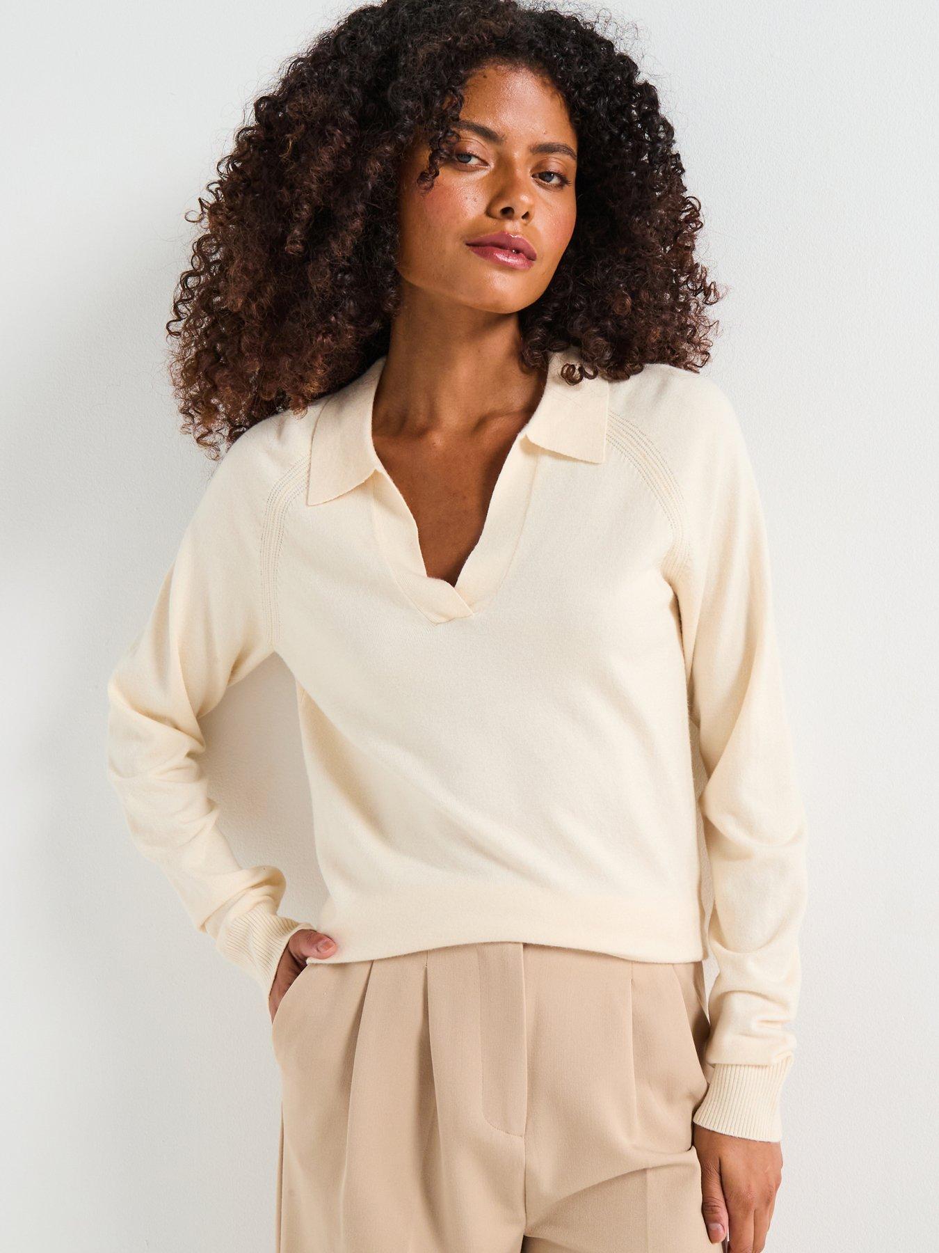 V by Very Classic Comfort Relaxed Collared Jumper - Cream