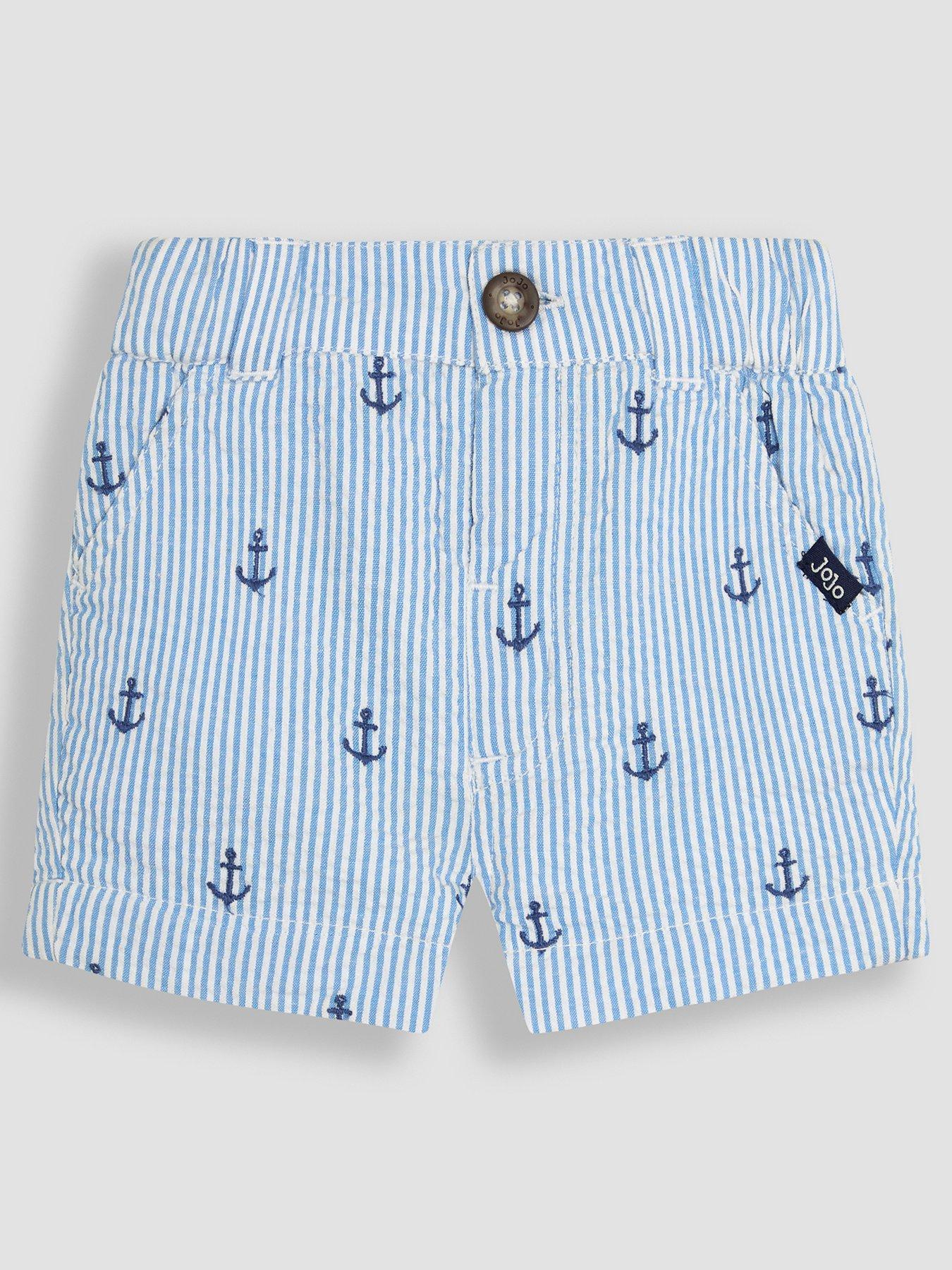 undefined Boys Anchor Embroidered Seersucker Short - Blue