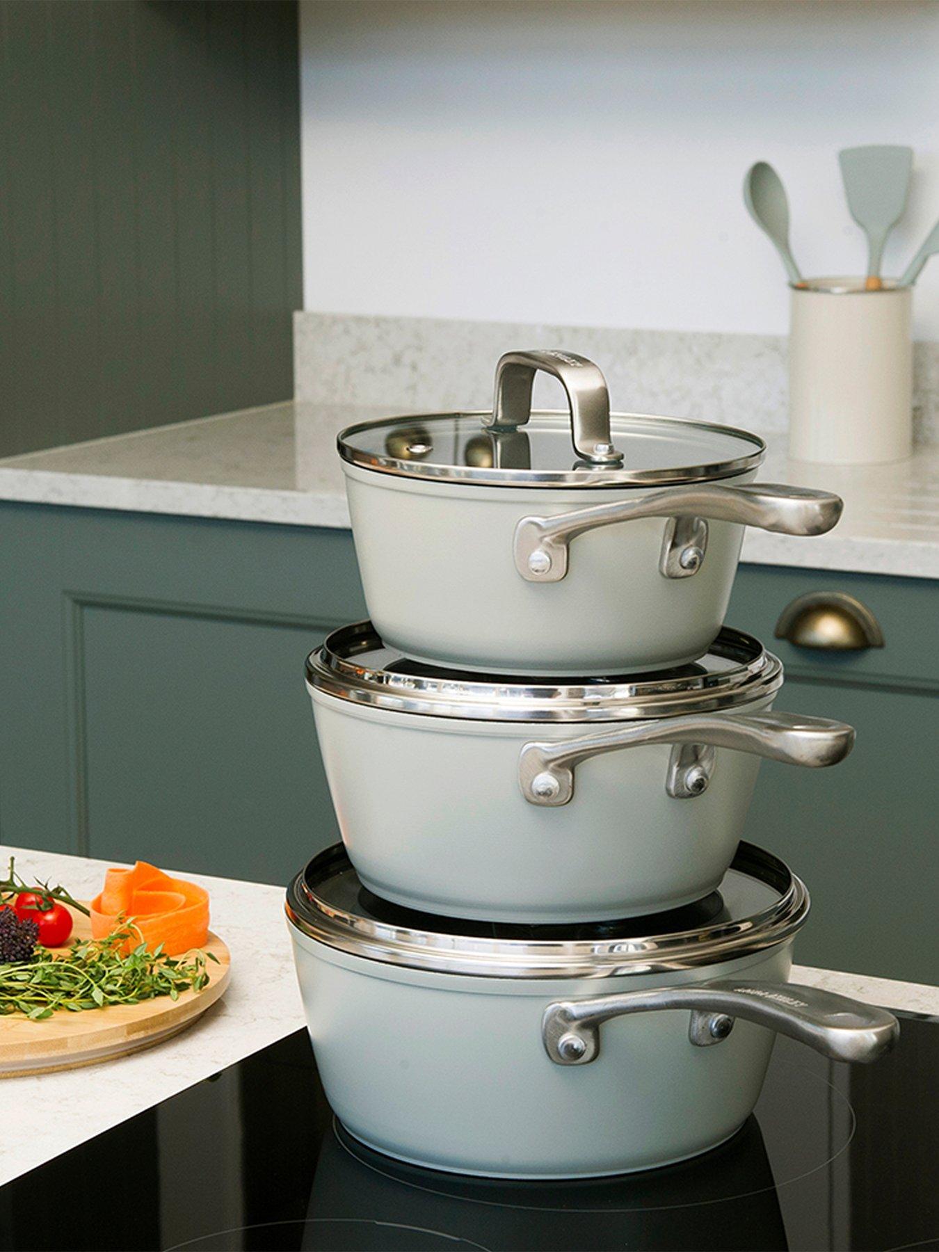 Image 2 of 3 of Laura Ashley 3 Piece Saucepan Set - Sage Leaf
