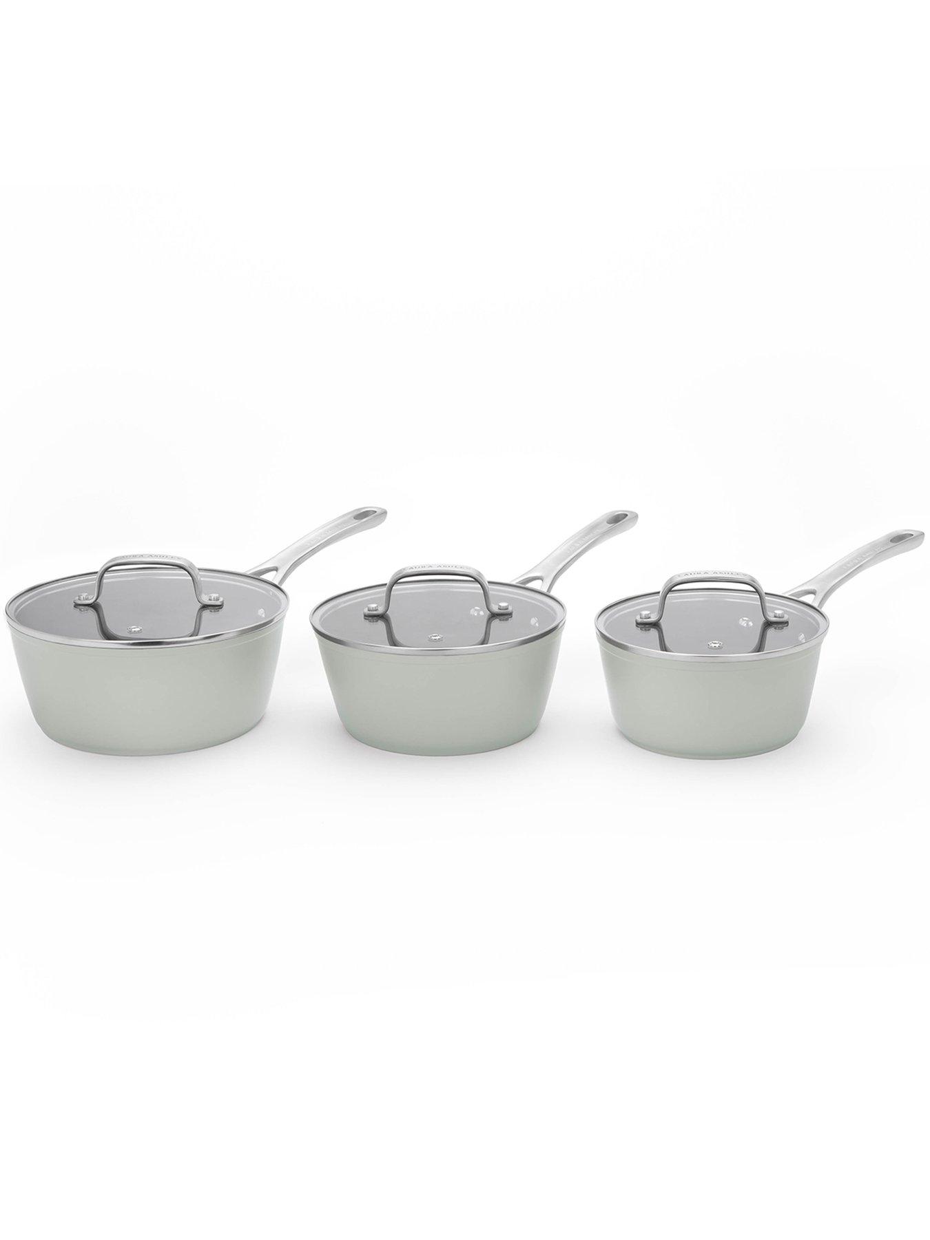 Image 3 of 3 of Laura Ashley 3 Piece Saucepan Set - Sage Leaf