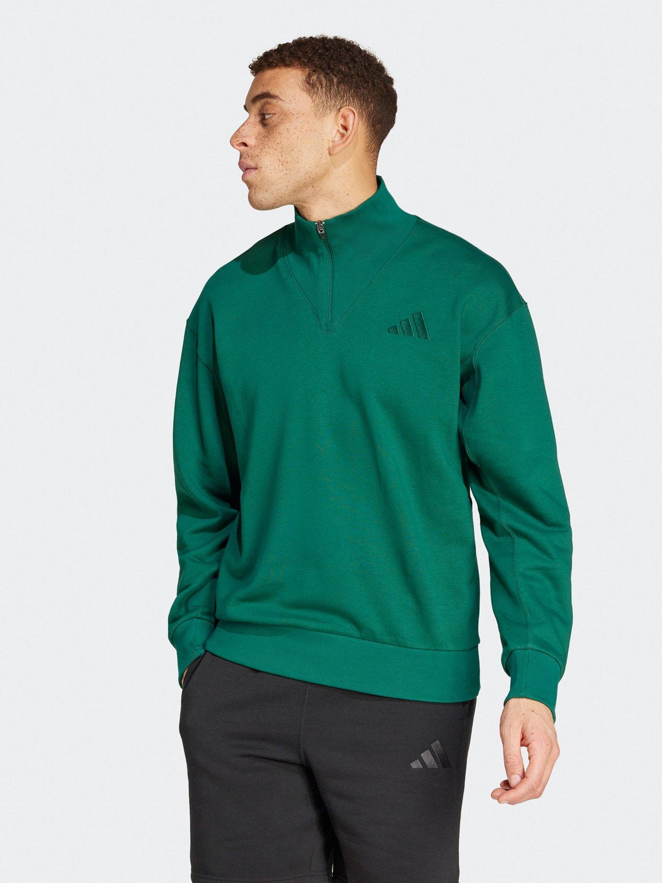 adidas-sportswear-mens-all-szn-fleece-quarter-zip-crew-sweatshirt-greenfront