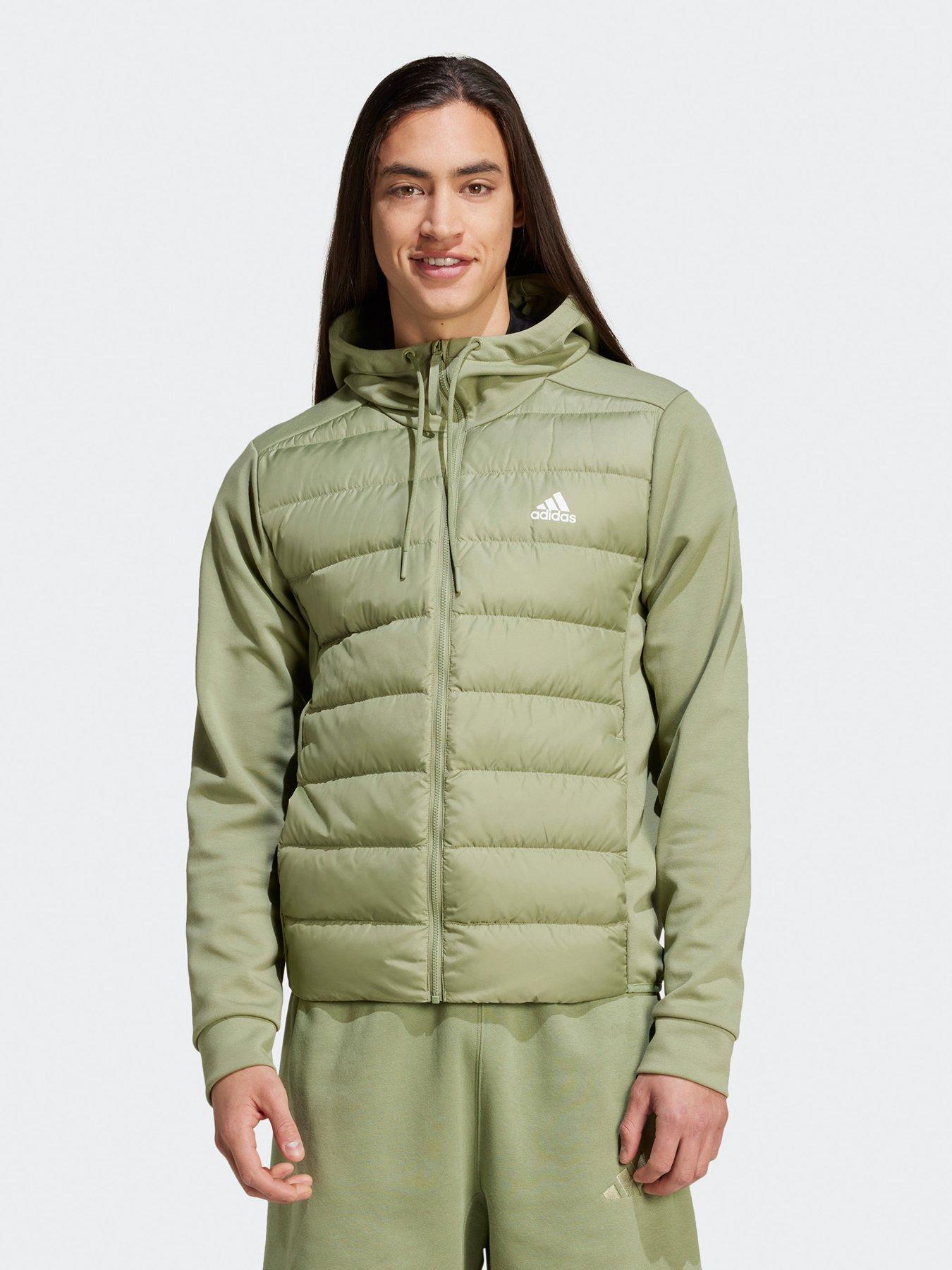 adidas-sportswear-mens-essentials-hybrid-down-hooded-jacket-greenfront