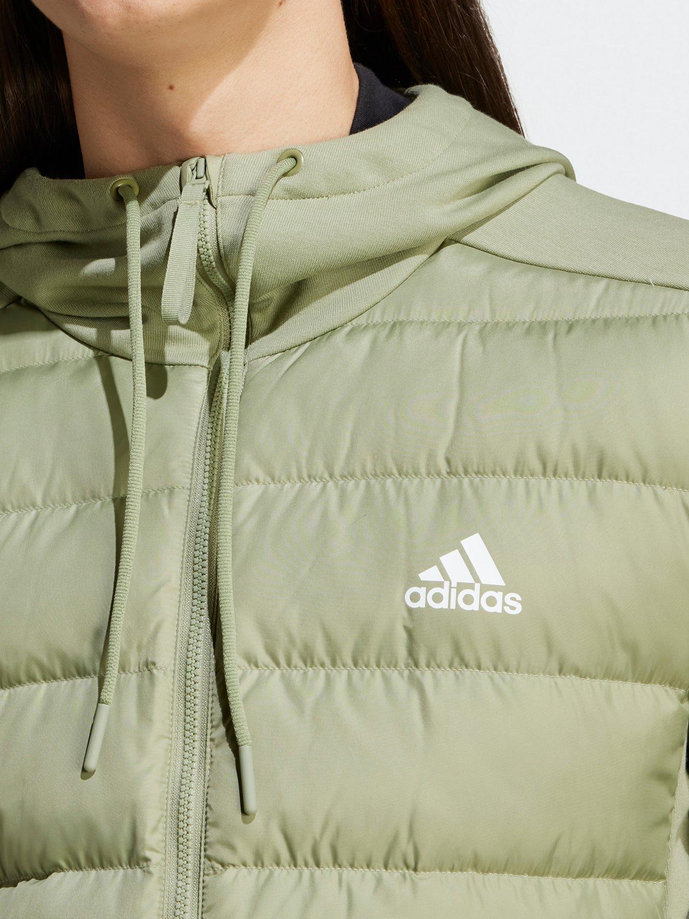 adidas-sportswear-mens-essentials-hybrid-down-hooded-jacket-greenoutfit