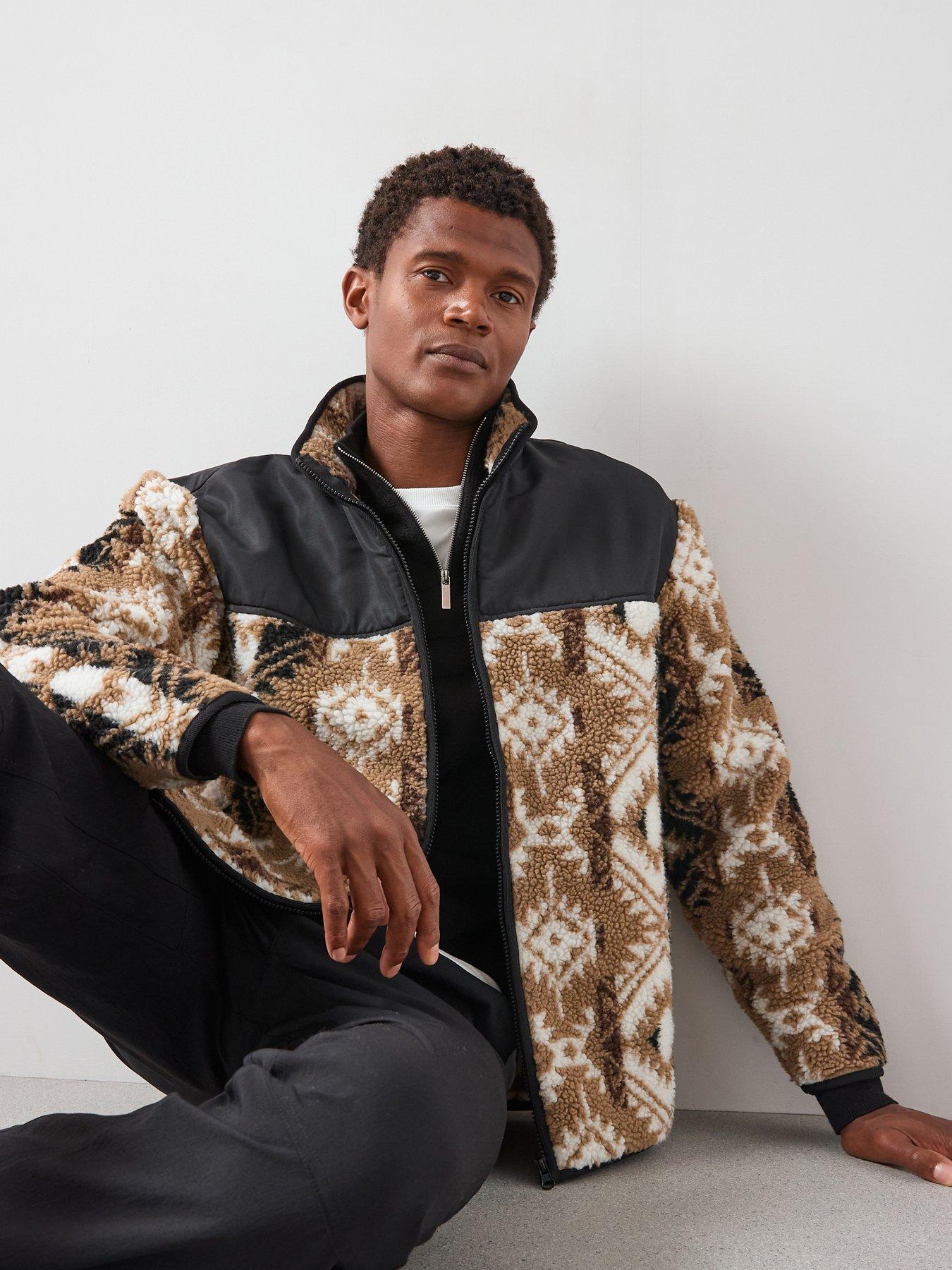 The Very Collection Printed Borg Panel Jacket - Black