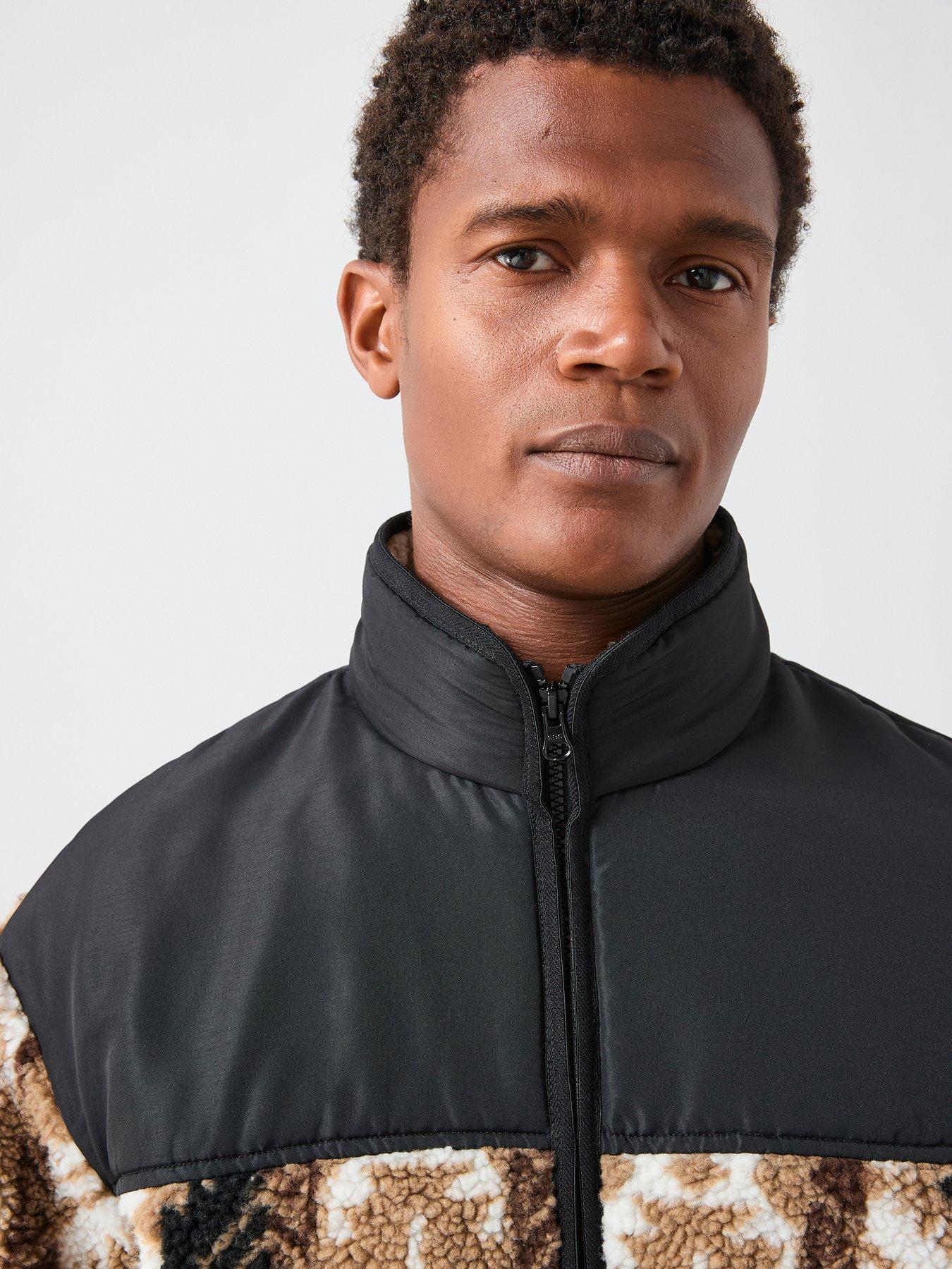 Image 4 of 7 of The Very Collection Printed Borg Panel Jacket - Black