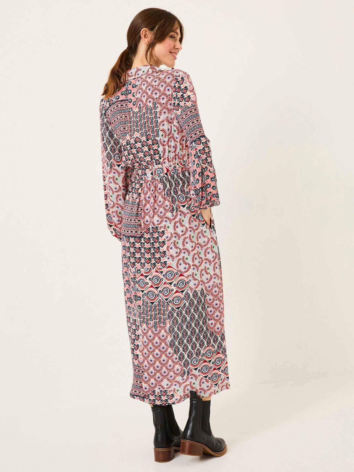 Image 2 of 5 of FatFace Scheana Geo Midi Dress - Pink/ Black