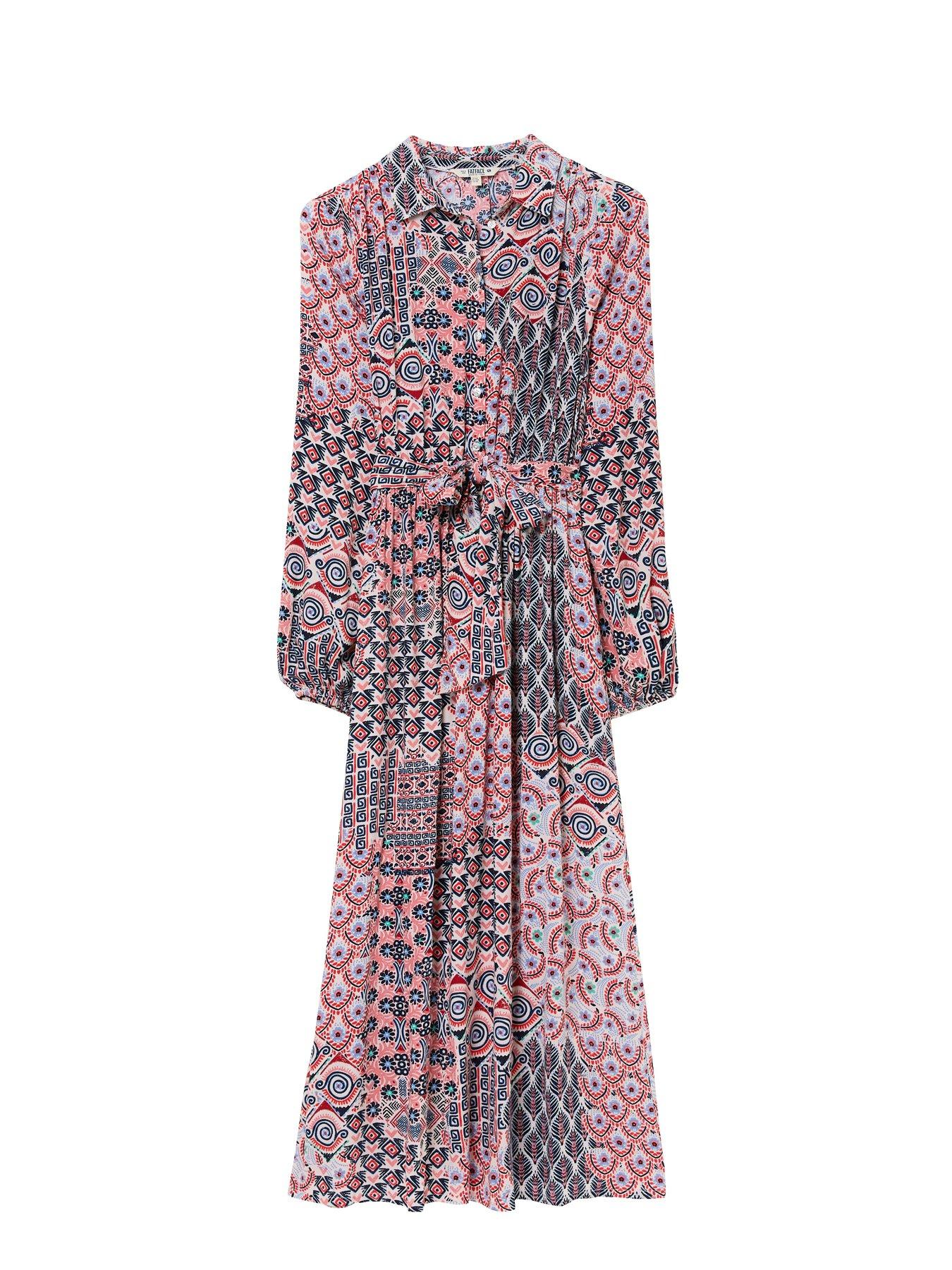 Image 5 of 5 of FatFace Scheana Geo Midi Dress - Pink/ Black