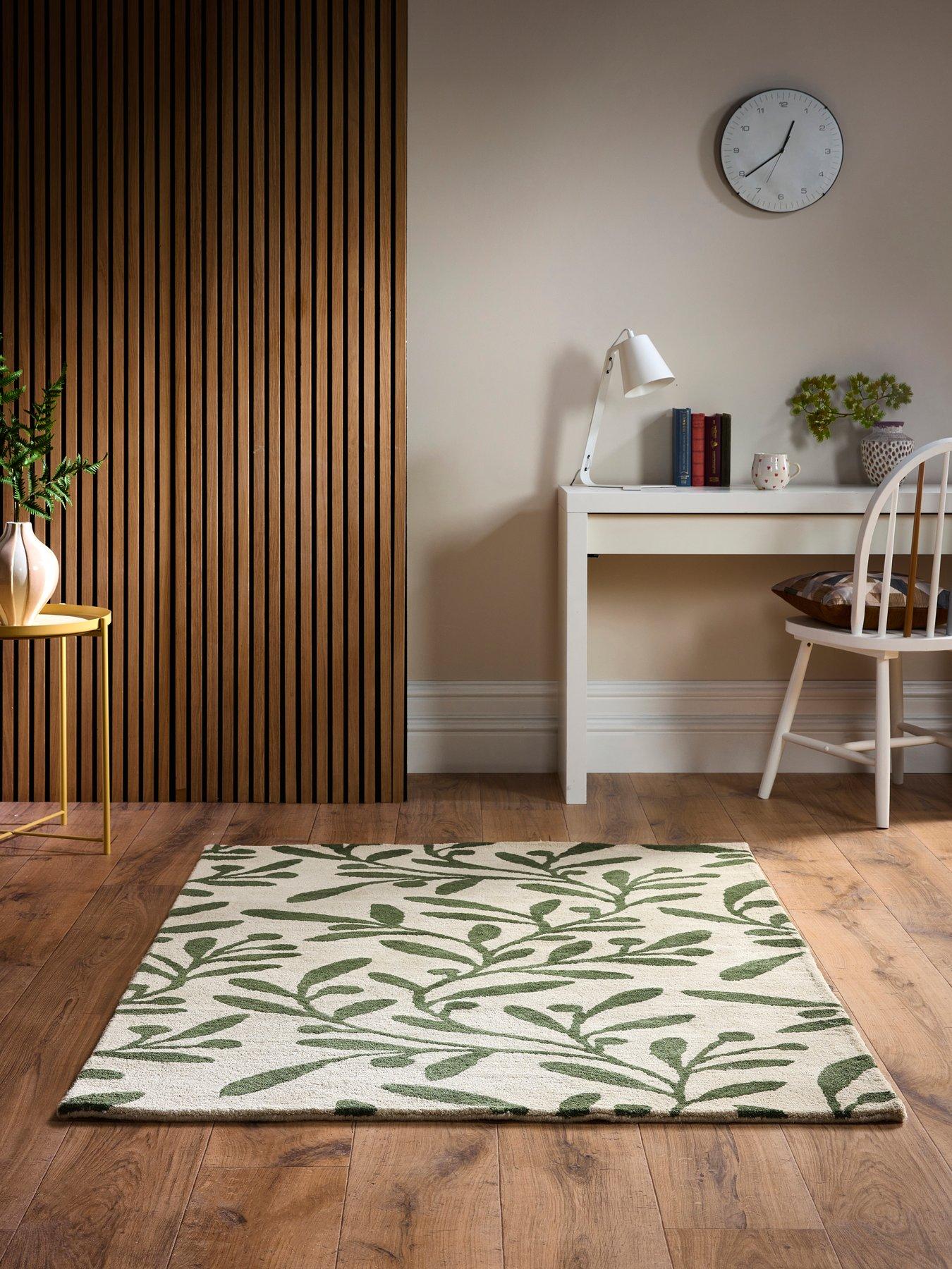 Very Home Trailing Leaf Wool Rug 100% Pure Wool Rug - Cream