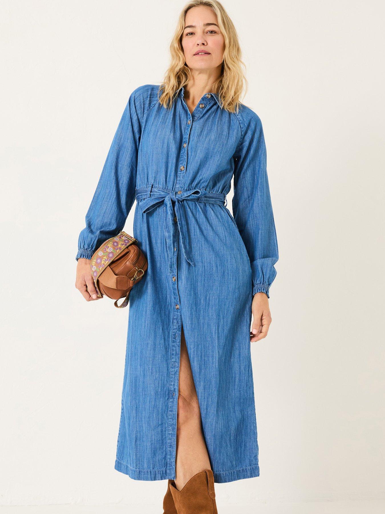 FatFace Abi Denim Midi Dress - Blue