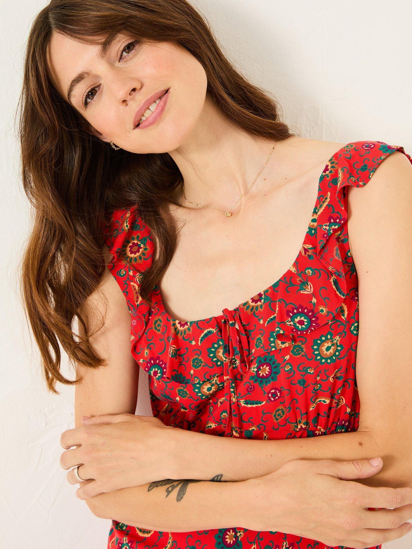 Image 3 of 4 of FatFace Ali Frill Midi Dress - Orange