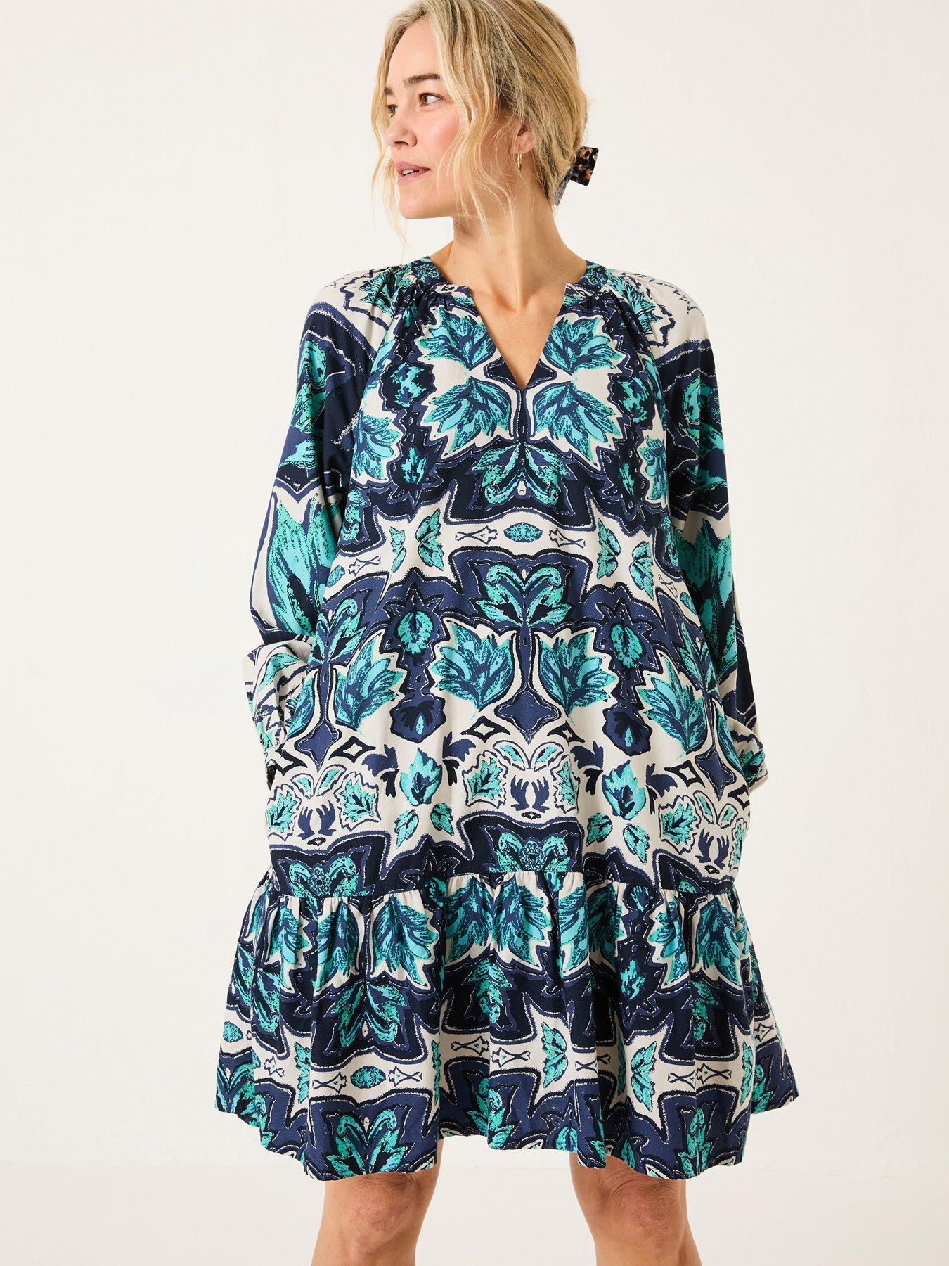 Image 1 of 5 of FatFace Amy Mirrored Dress - Blue