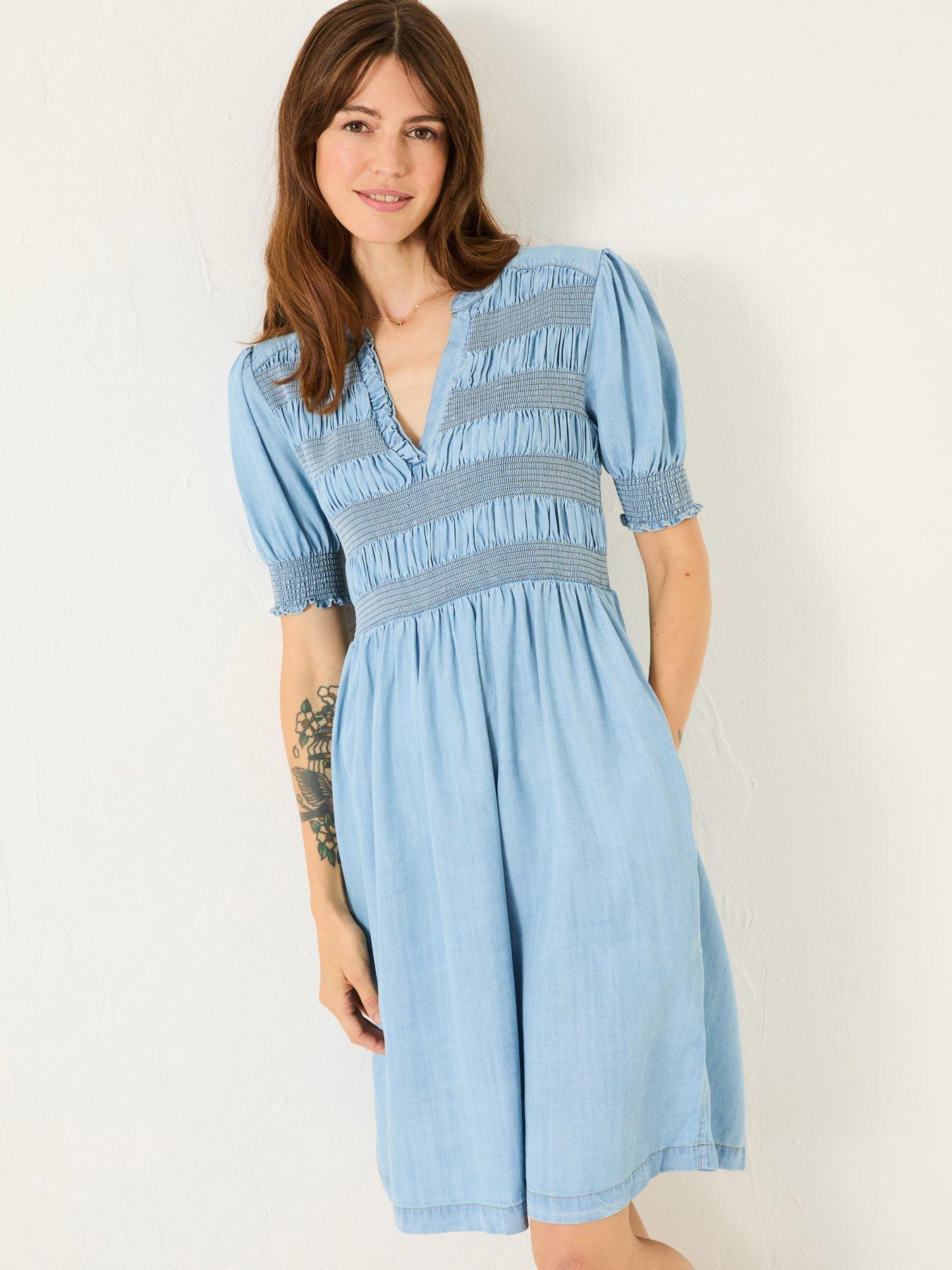 Image 1 of 5 of FatFace Juniper Denim Dress - Blue