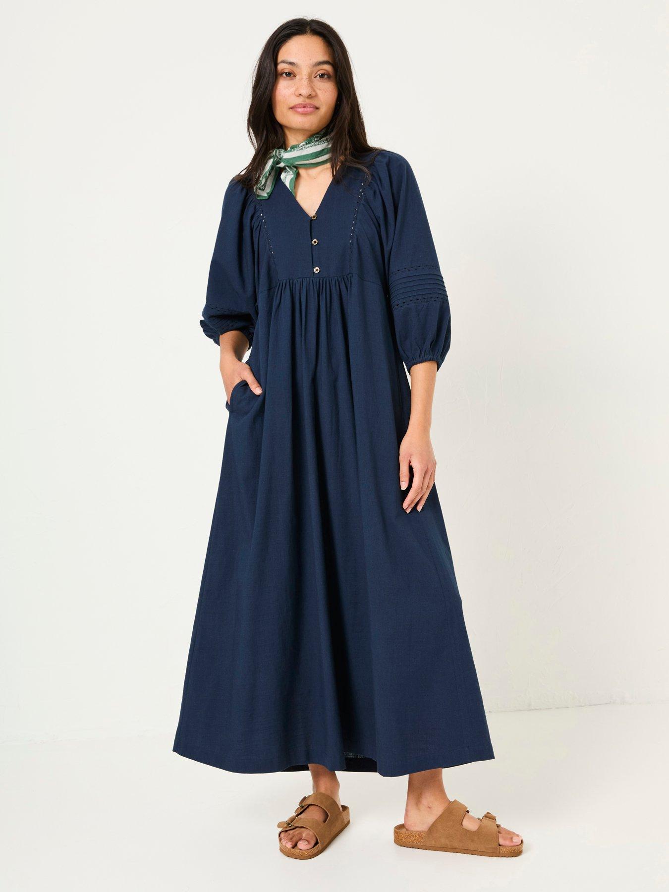 Image 1 of 5 of FatFace Jess Midi Dress - Navy