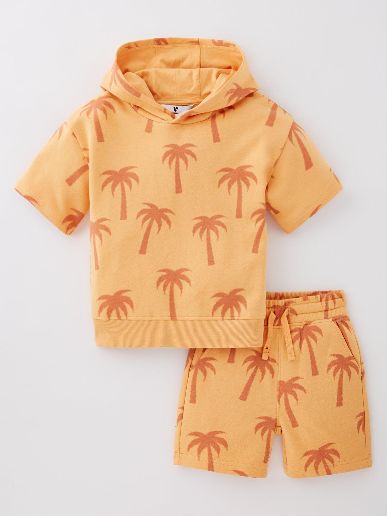 undefined Boys Short Sleeve Hoody and Short Printed Palm Set - Orange