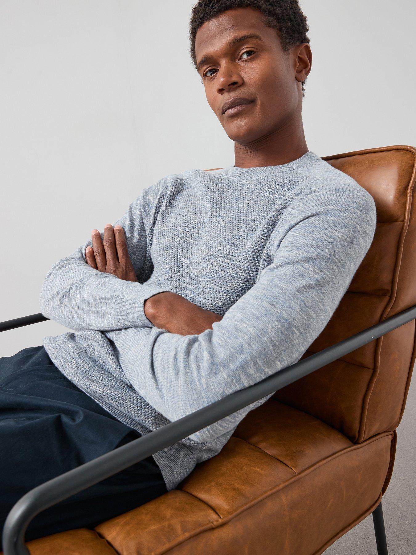 Image 1 of 7 of The Very Collection Textured Tri-Marl Crew Neck Jumper - Light Blue
