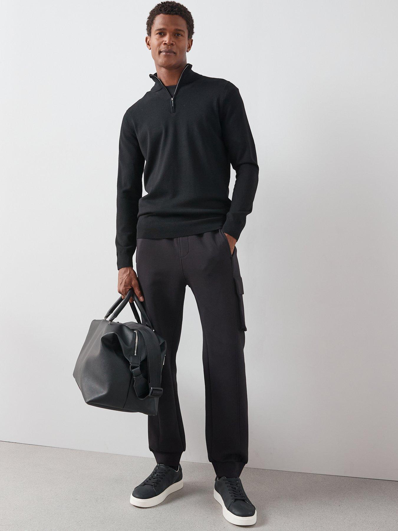 Image 1 of 7 of Very Man Merino Wool 1/4 Zip Jumper - Black
