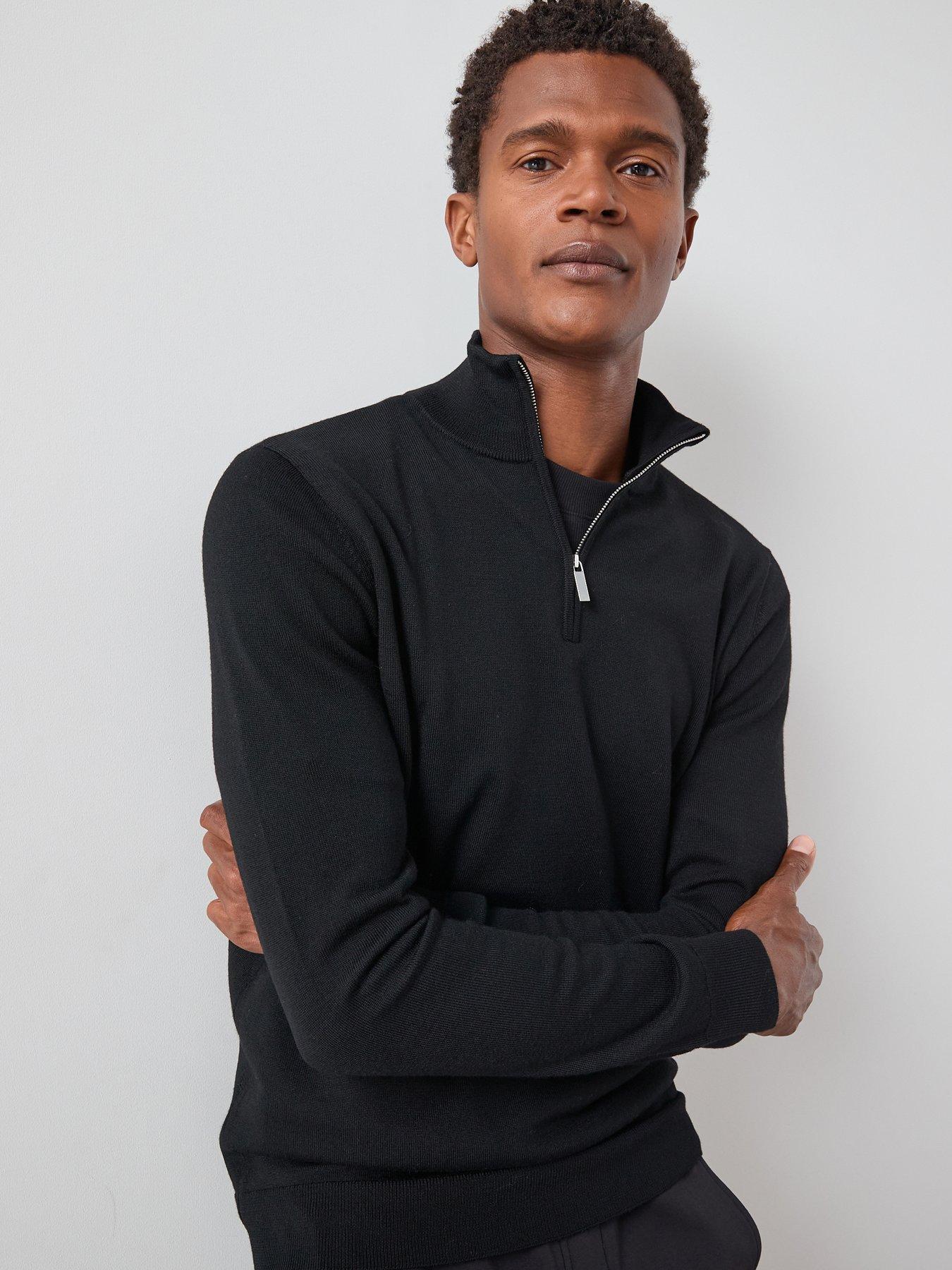 Image 3 of 7 of Very Man Merino Wool 1/4 Zip Jumper - Black