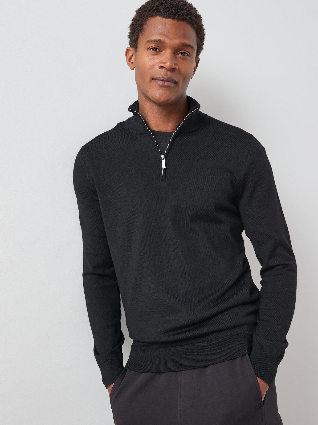 Image 6 of 7 of Very Man Merino Wool 1/4 Zip Jumper - Black