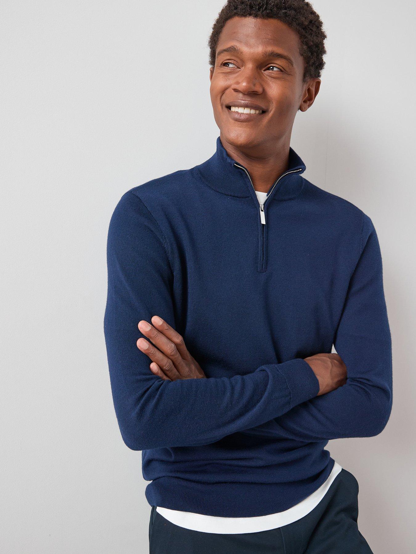 Image 1 of 6 of Very Man Merino Wool 1/4 Zip Jumper - Navy