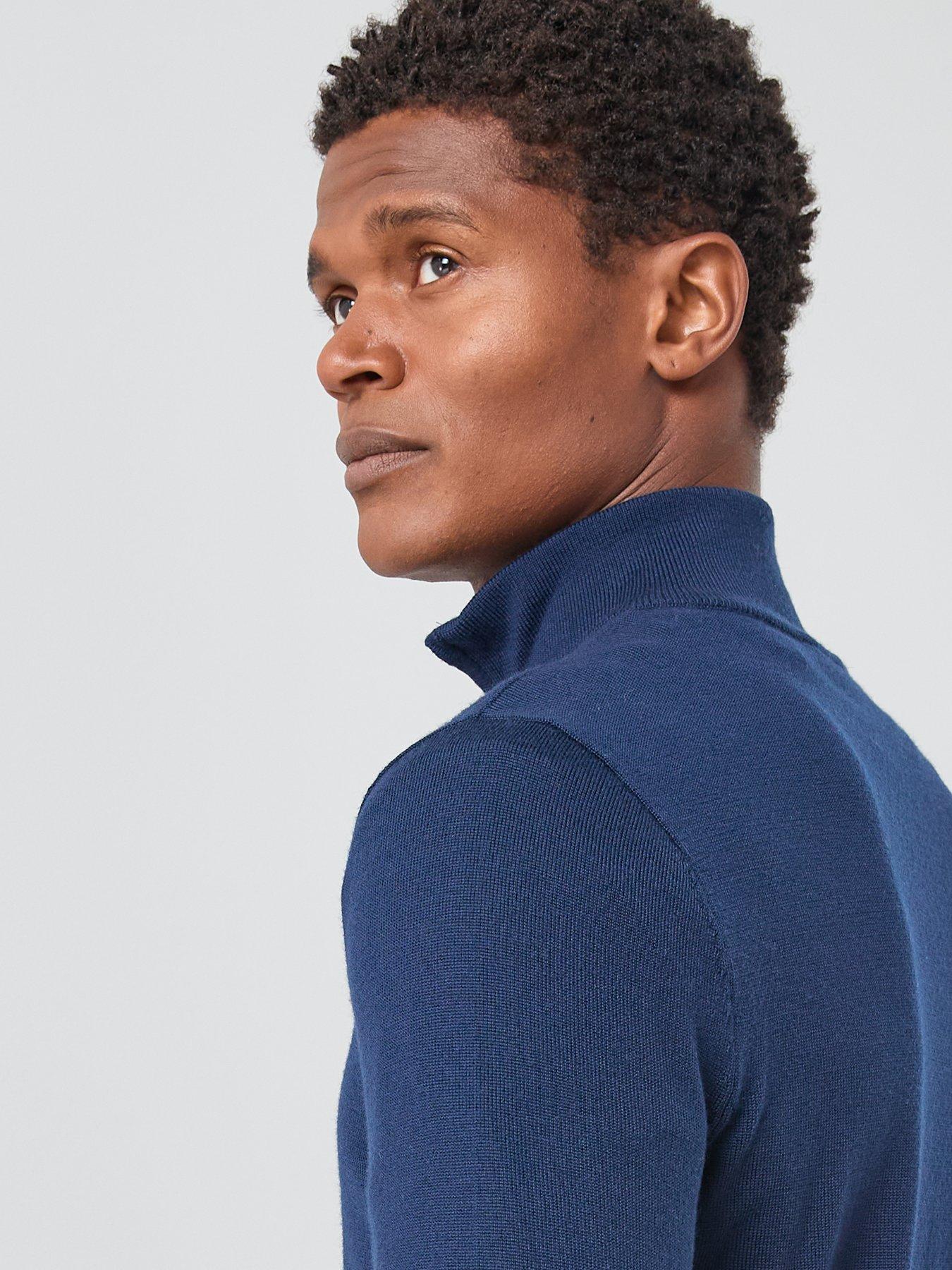 Image 2 of 6 of Very Man Merino Wool 1/4 Zip Jumper - Navy