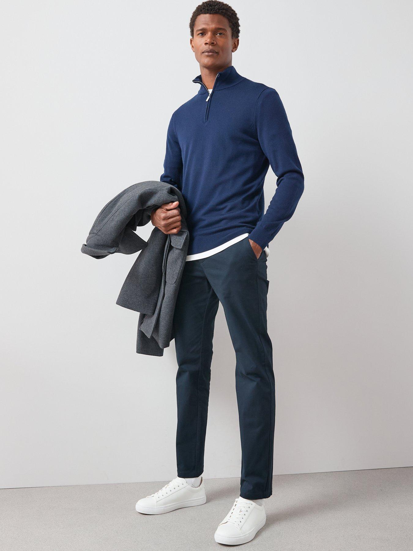 Image 3 of 6 of Very Man Merino Wool 1/4 Zip Jumper - Navy