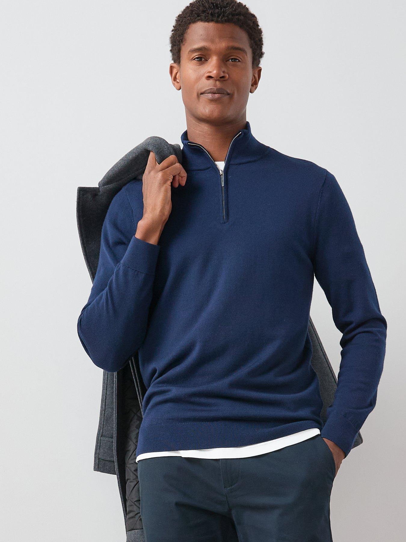 Image 4 of 6 of Very Man Merino Wool 1/4 Zip Jumper - Navy