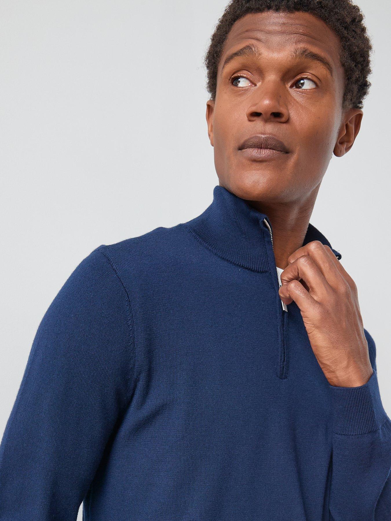 Image 6 of 6 of Very Man Merino Wool 1/4 Zip Jumper - Navy