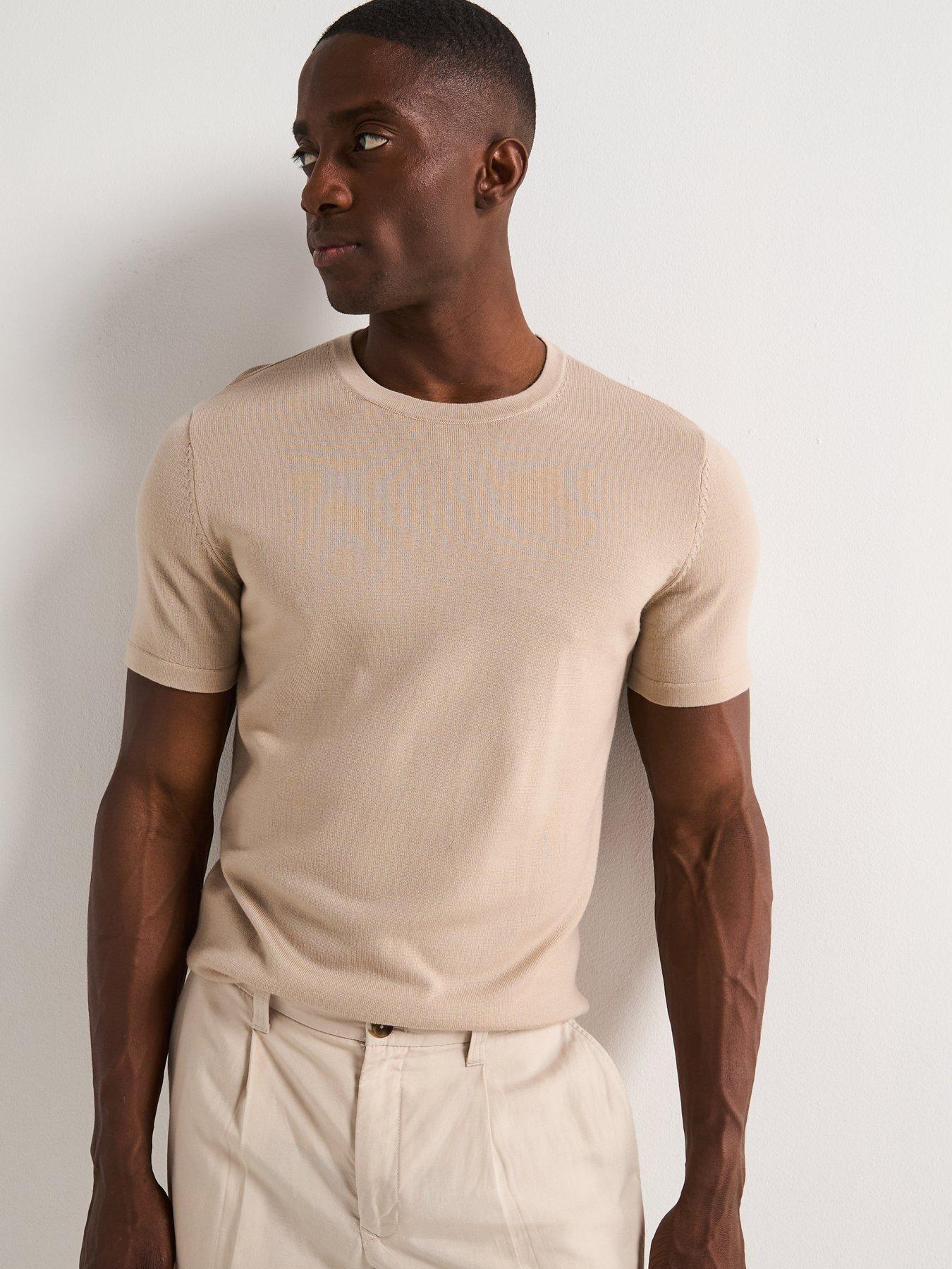 Very Man Merino Wool Short Sleeve Crew Neck - Beige