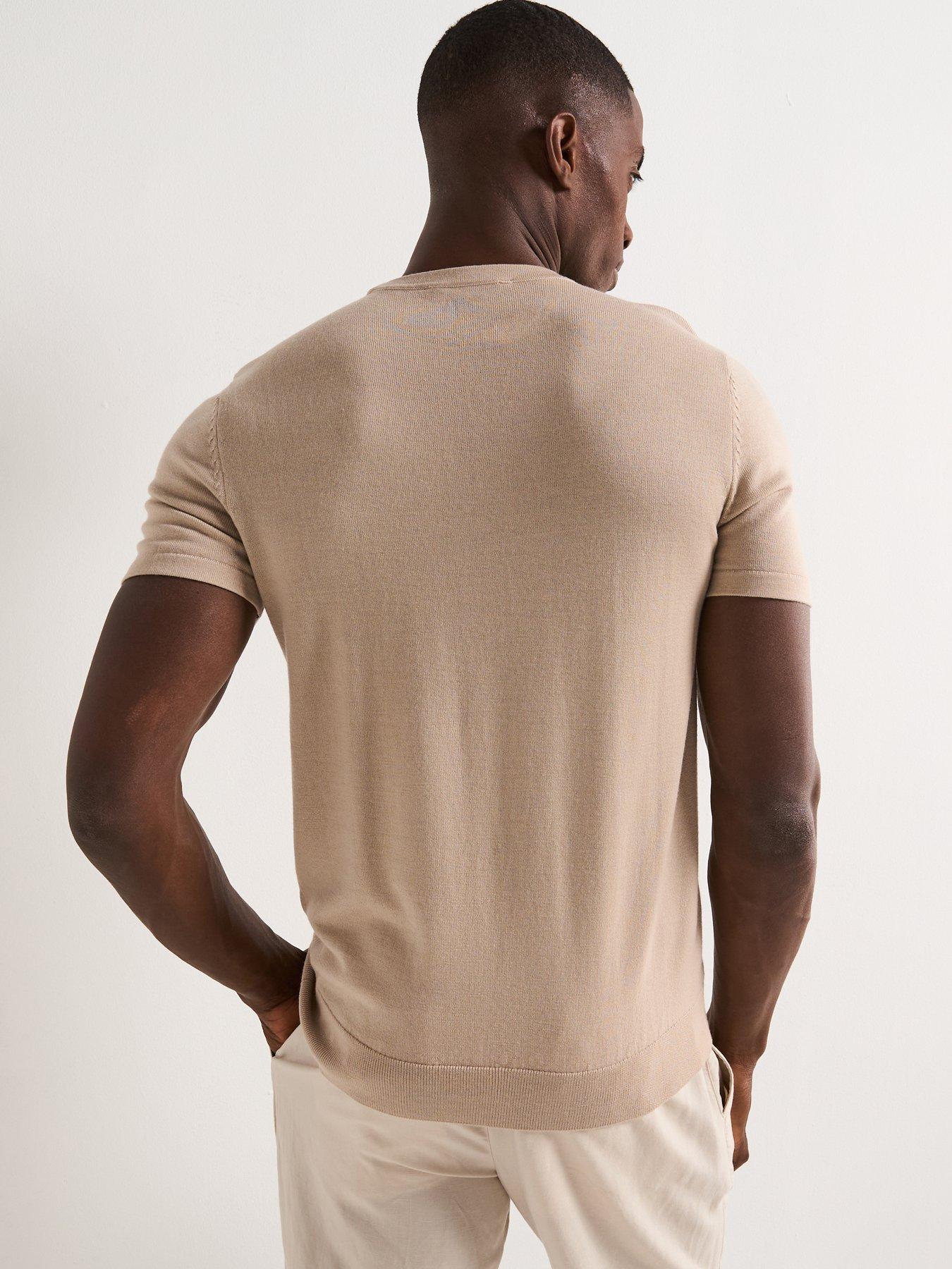 Image 2 of 6 of Very Man Merino Wool Short Sleeve Crew Neck - Beige