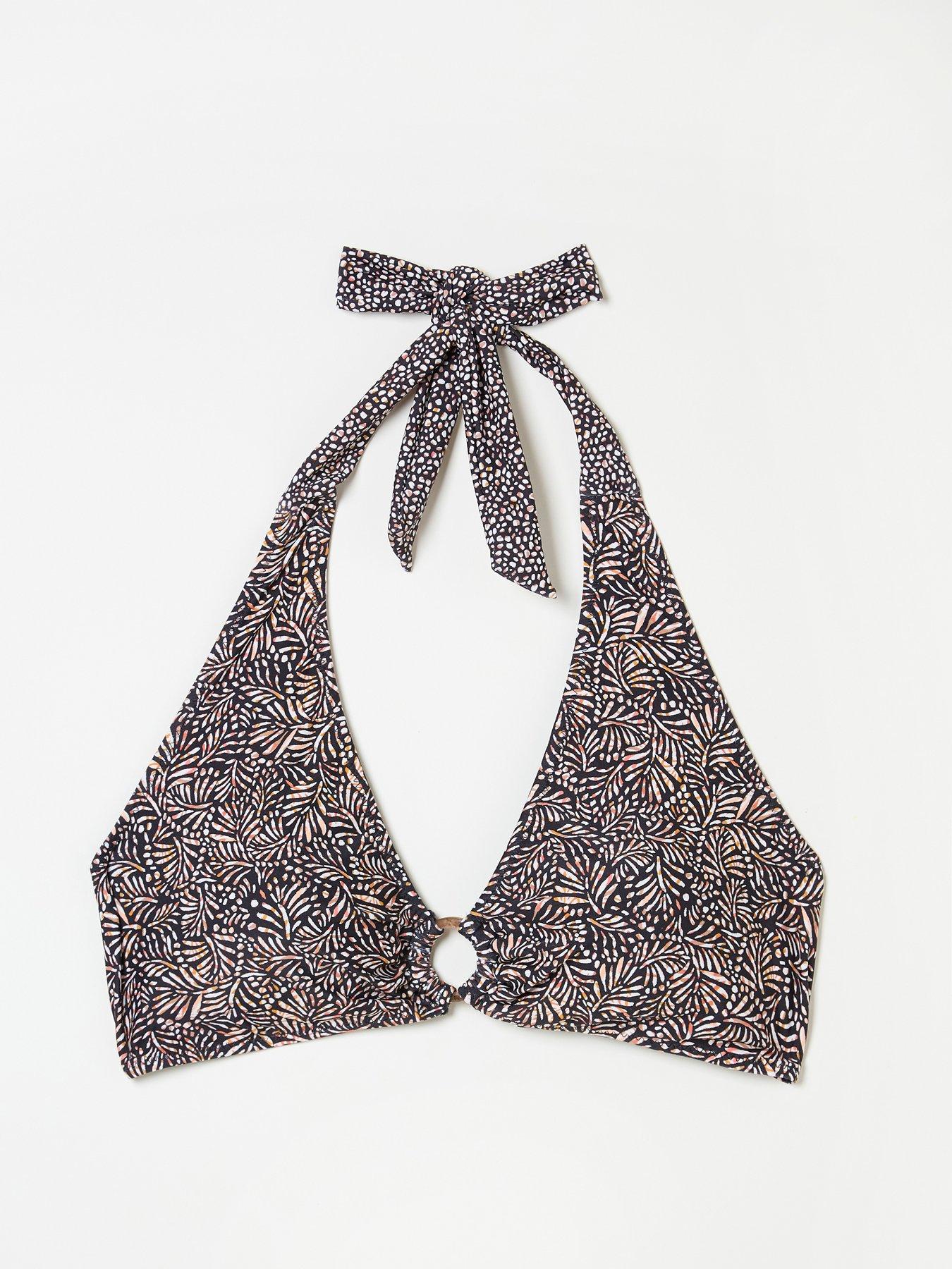 Image 5 of 5 of FatFace Raya Leaf Dot Bikini Top - Black