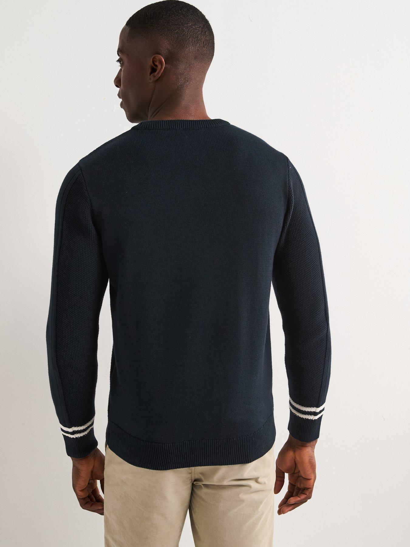 Image 2 of 6 of Very Man Pure Cotton Cable Knit Crew - Navy