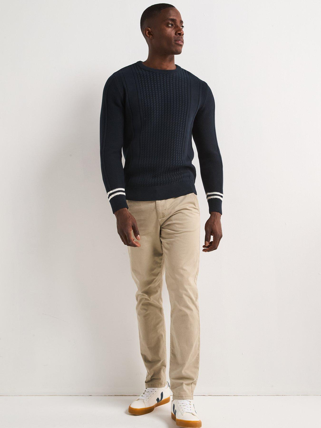 Image 3 of 6 of Very Man Pure Cotton Cable Knit Crew - Navy