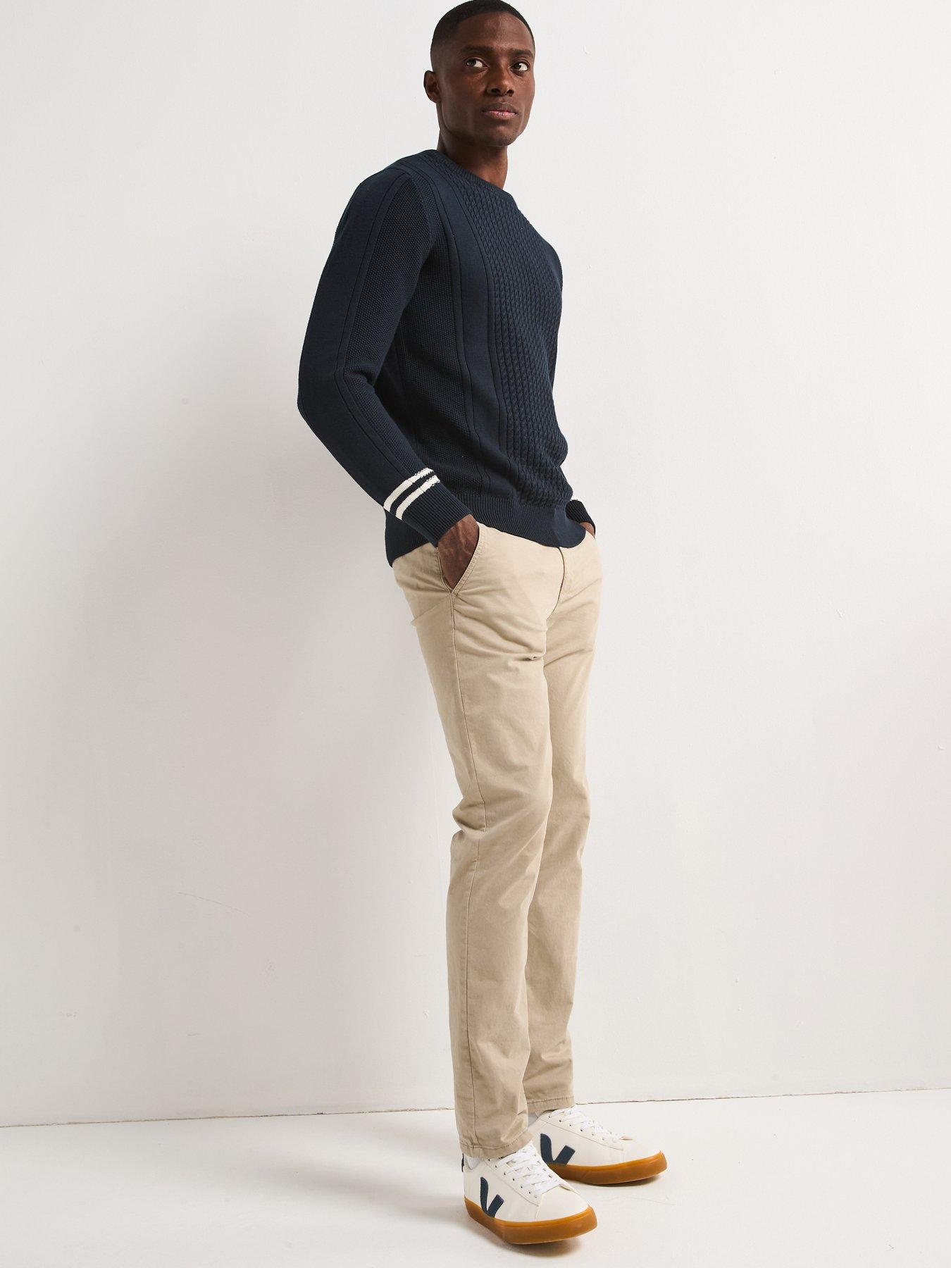 Image 4 of 6 of Very Man Pure Cotton Cable Knit Crew - Navy