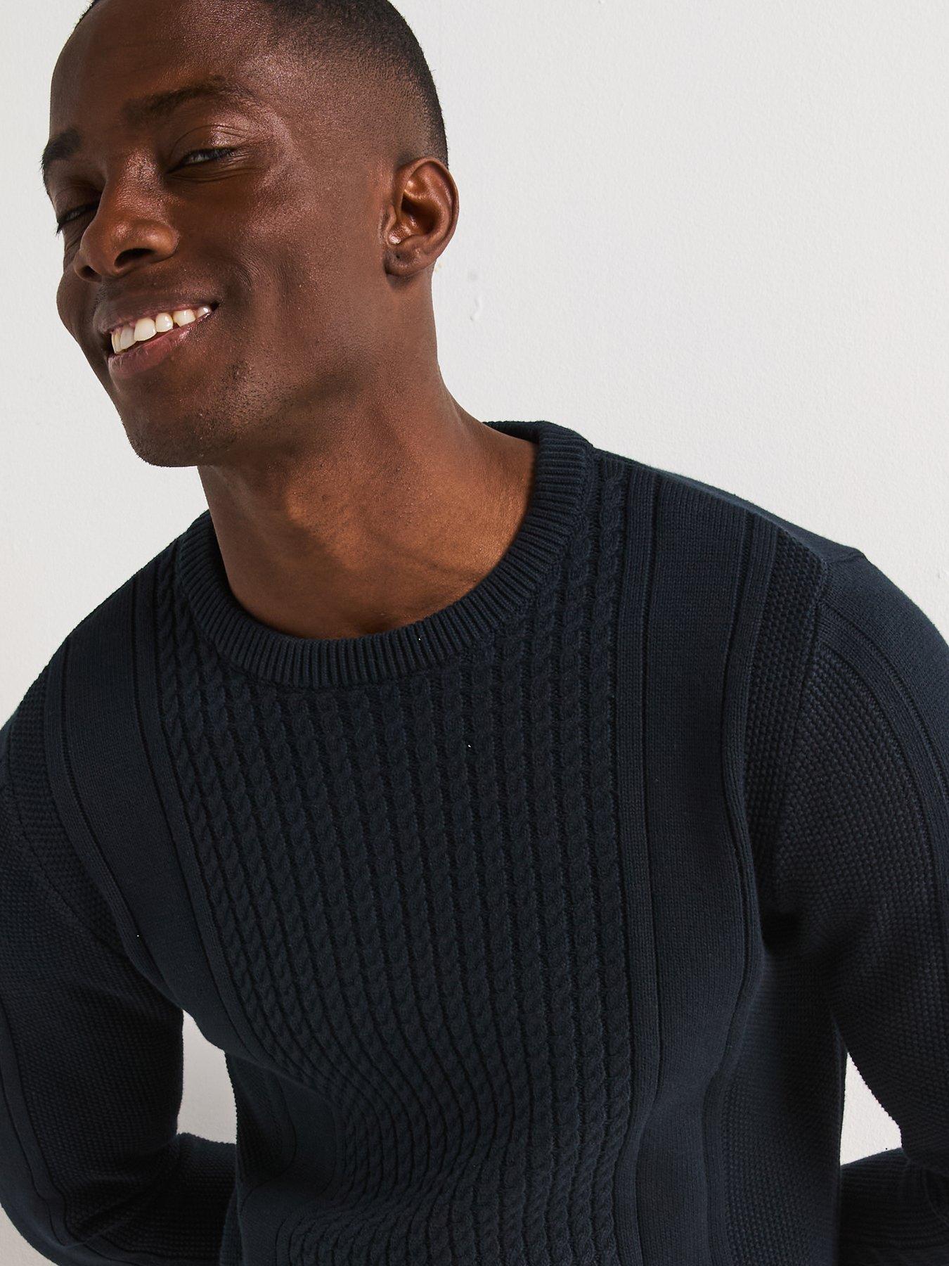 Image 5 of 6 of Very Man Pure Cotton Cable Knit Crew - Navy