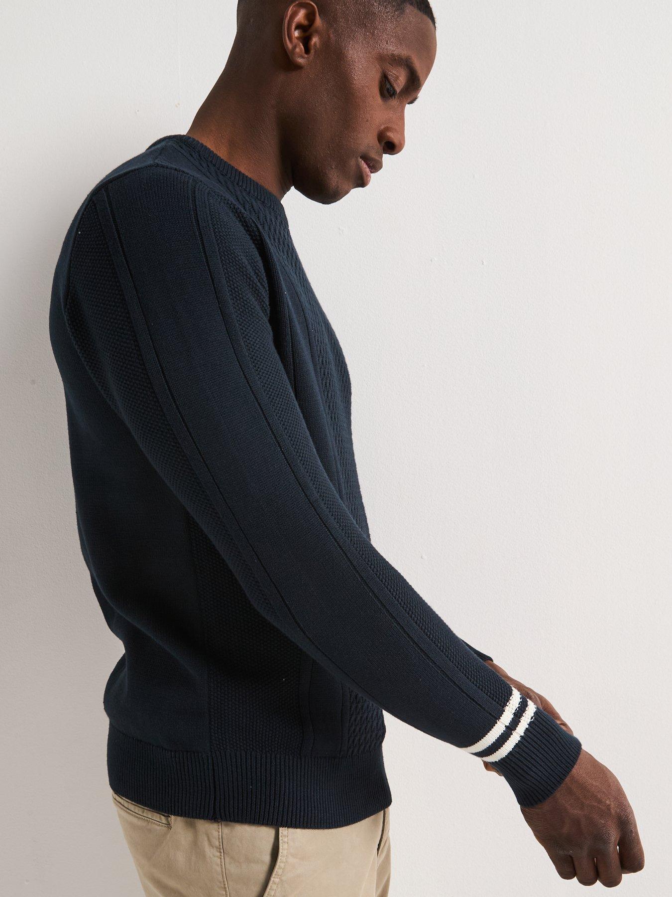 Image 6 of 6 of Very Man Pure Cotton Cable Knit Crew - Navy