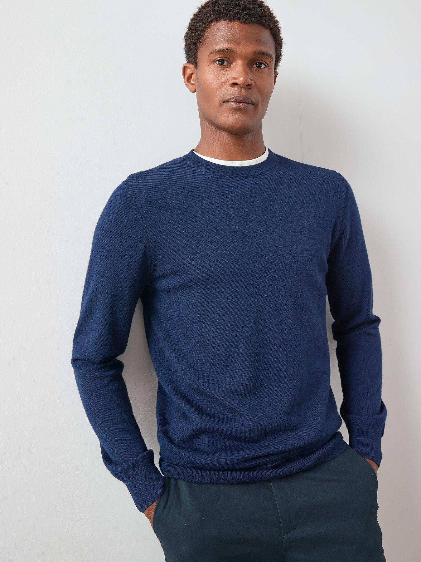 Very Man Merino Wool Long Sleeve Crew Neck Jumper - Navy