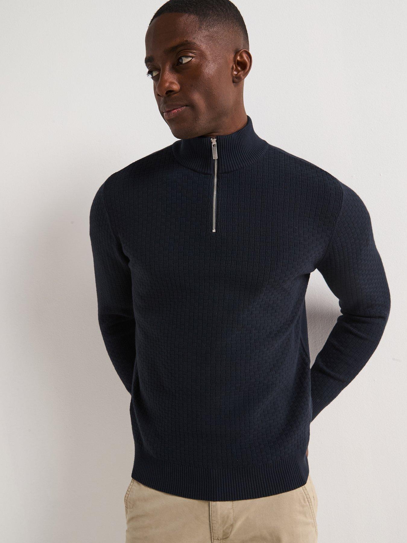 undefined Textured 1/4 Zip Jumper With Cotton - Navy