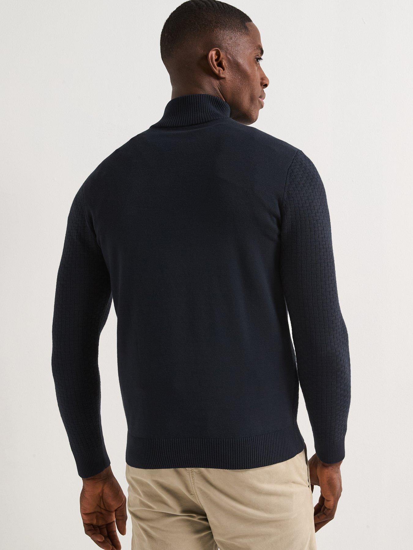 Image 2 of 6 of Very Man Textured 1/4 Zip Jumper With Cotton - Navy