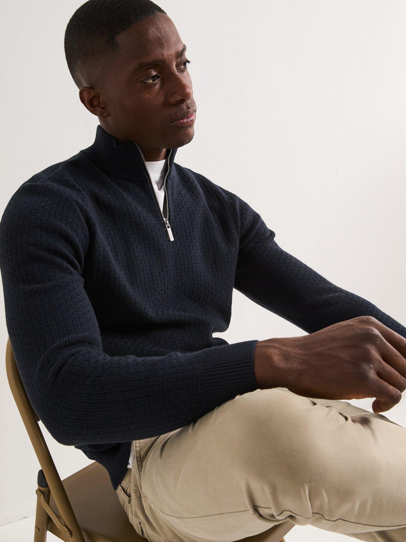 Image 4 of 6 of Very Man Textured 1/4 Zip Jumper With Cotton - Navy