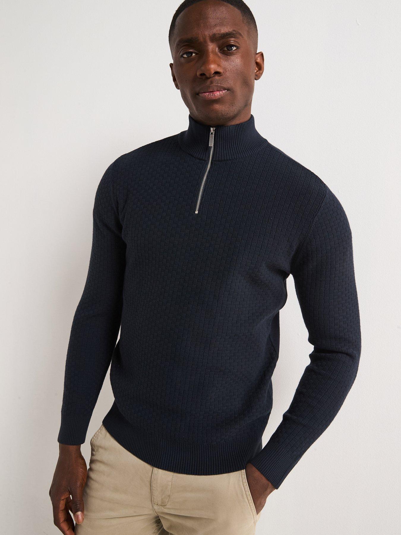 Image 6 of 6 of Very Man Textured 1/4 Zip Jumper With Cotton - Navy