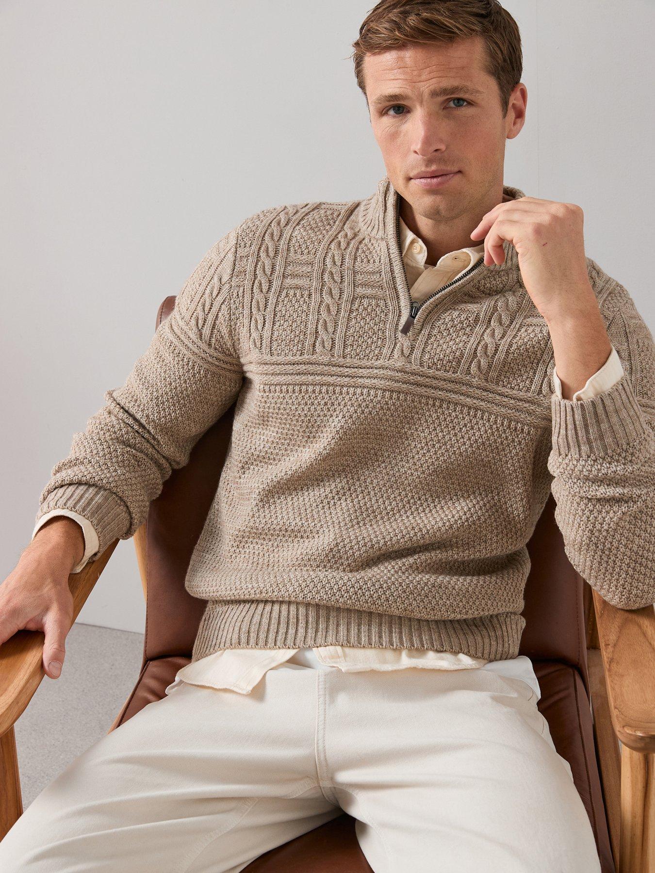 the-very-collection-cable-knit-14-zip-jumper-with-wool-beige