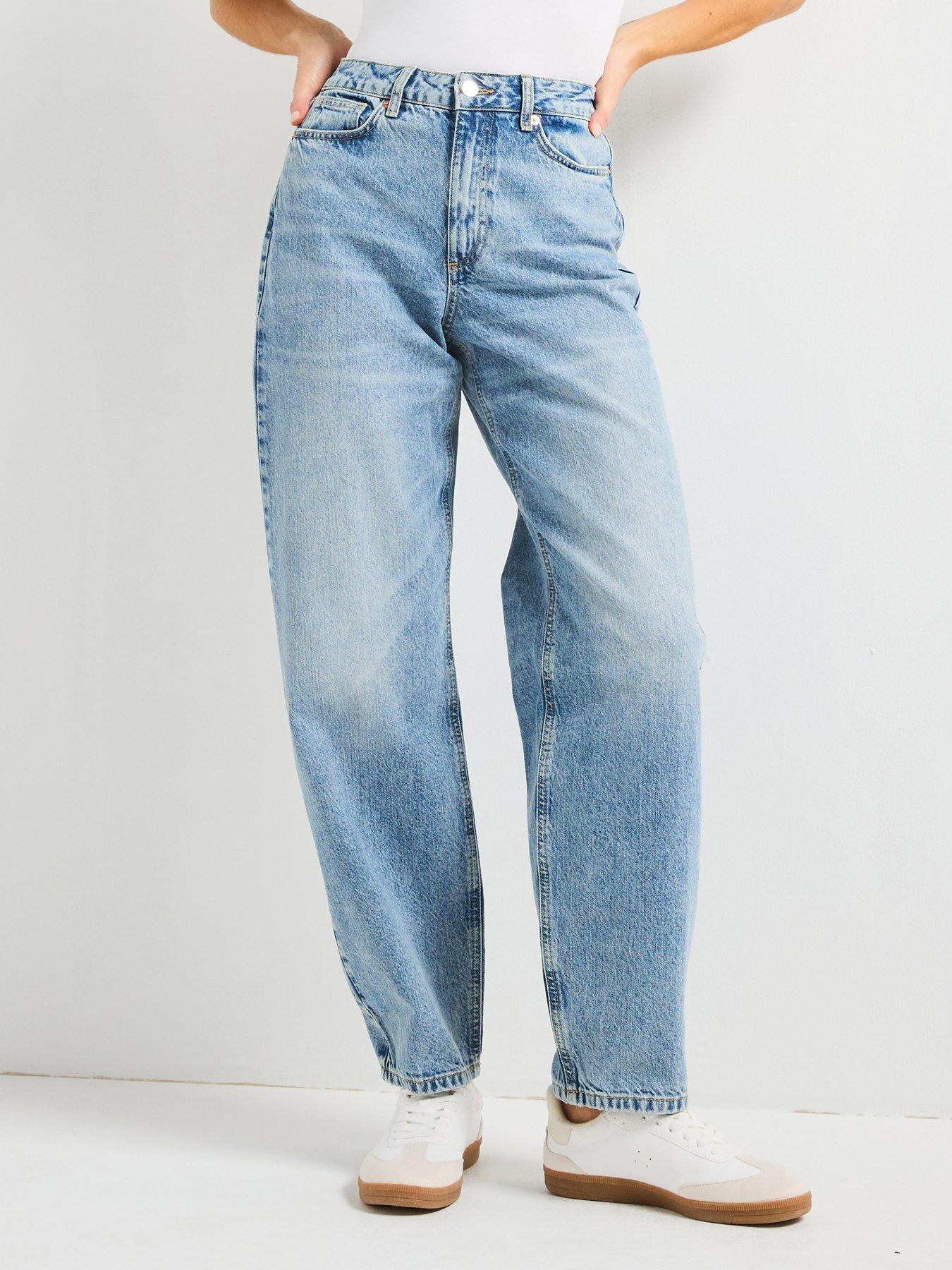 Image of V by Very Low Curve Barrel Leg Jeans - Mid Wash