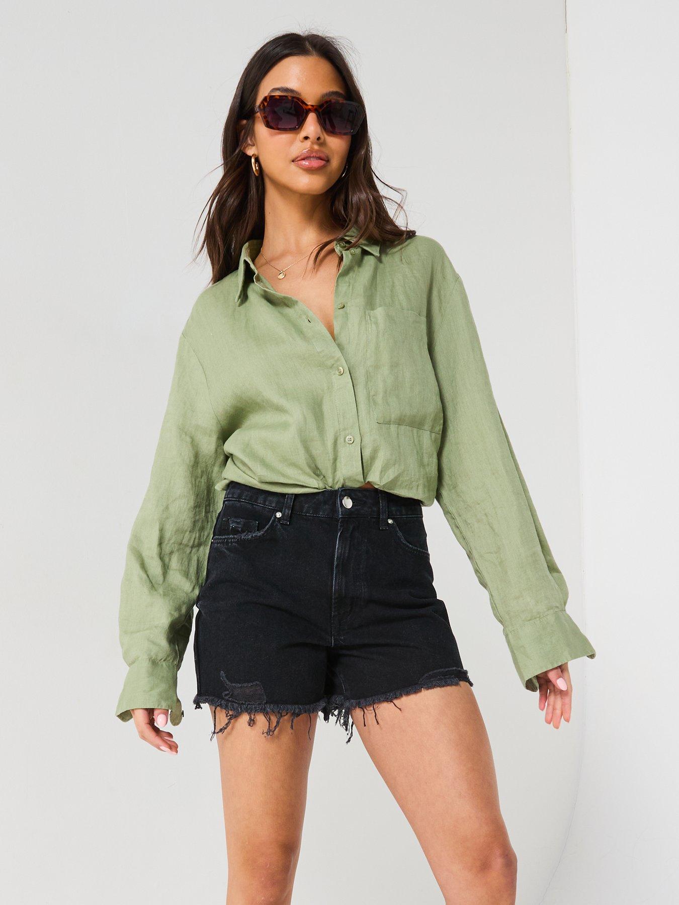 Image 6 of 6 of V by Very High Waist Distressed Hem Shorts - Black