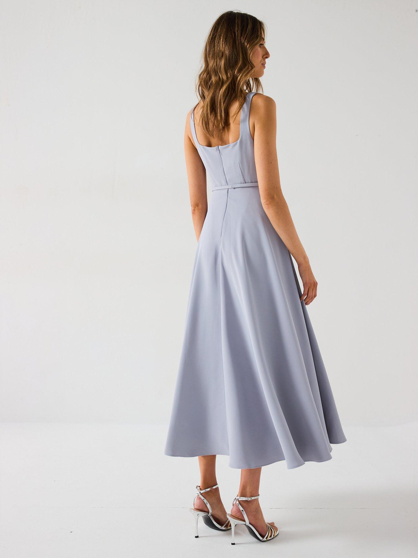 Image 2 of 6 of Six Stories Square Neck Belted Midi Dress - Blue