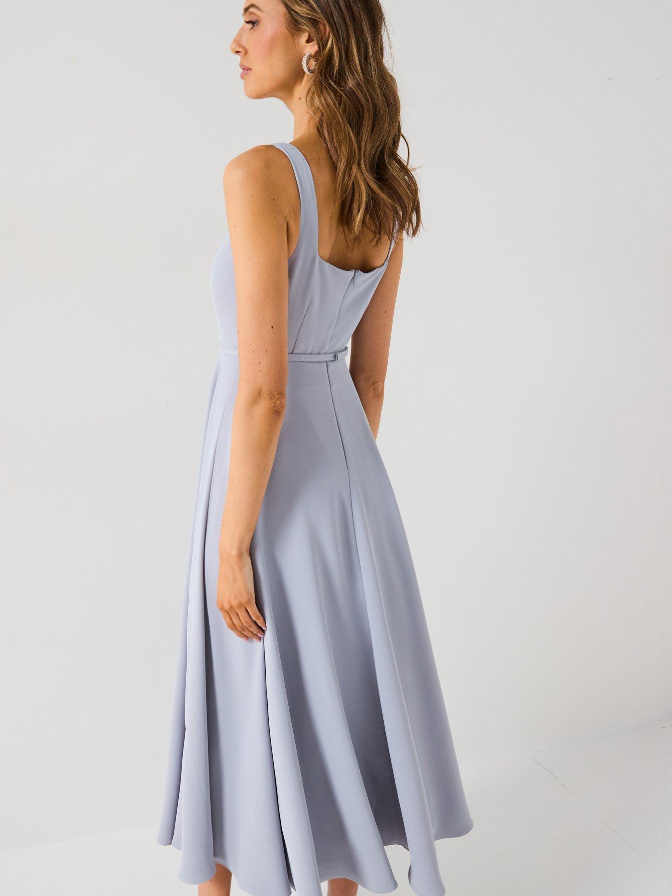 Image 4 of 6 of Six Stories Square Neck Belted Midi Dress - Blue