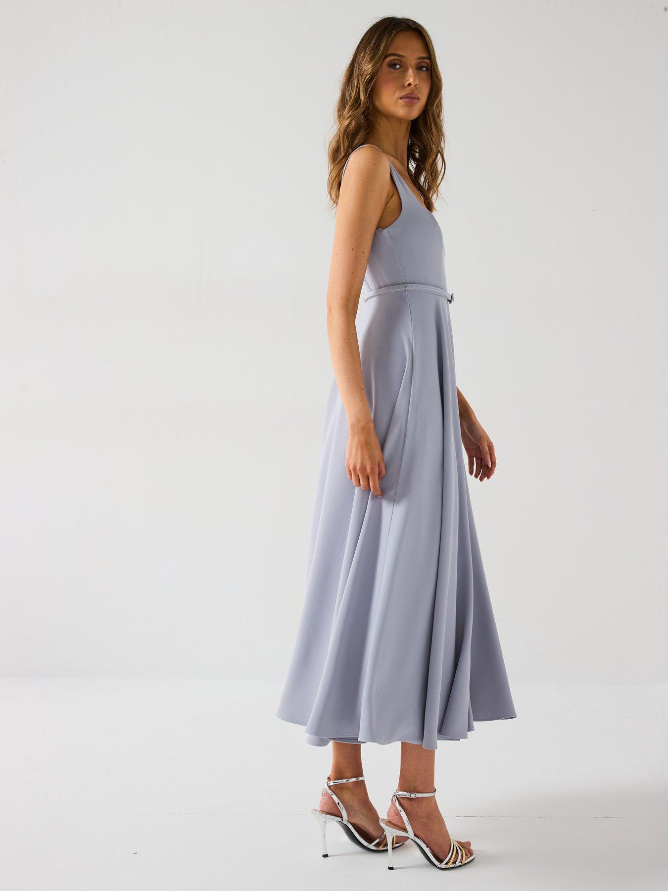 Image 5 of 6 of Six Stories Square Neck Belted Midi Dress - Blue